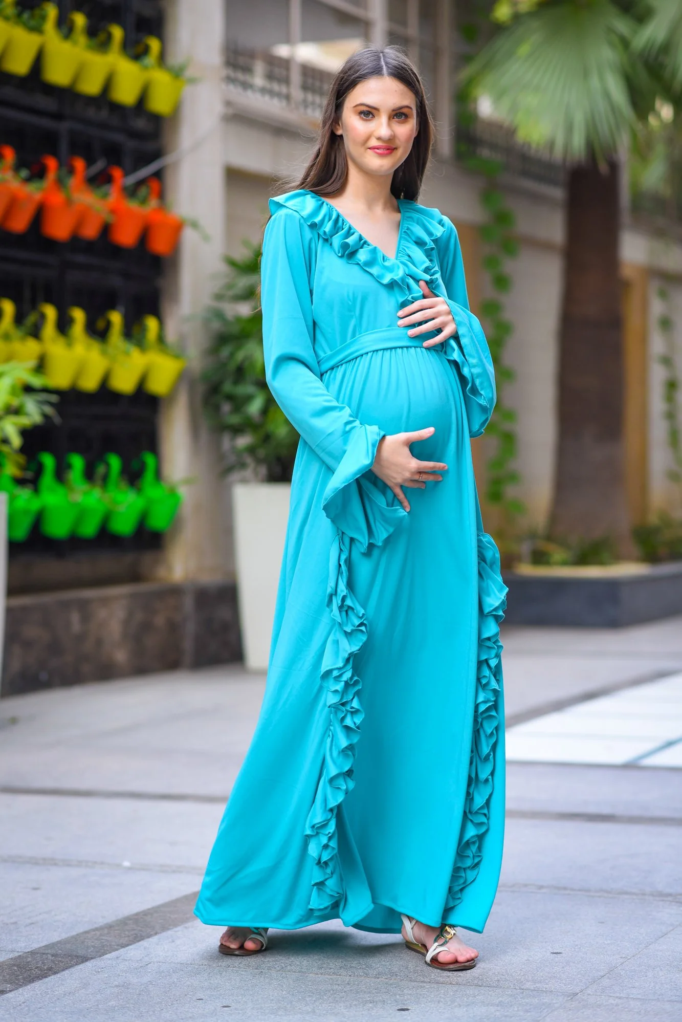 Sky Blue Stretchable Maternity Dress - Chenance
