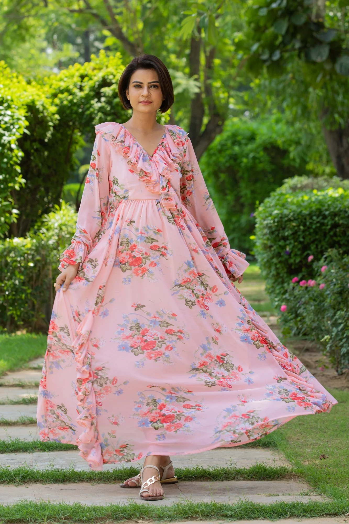 Rose Pink Maternity & Nursing Frill Dress - Chenance