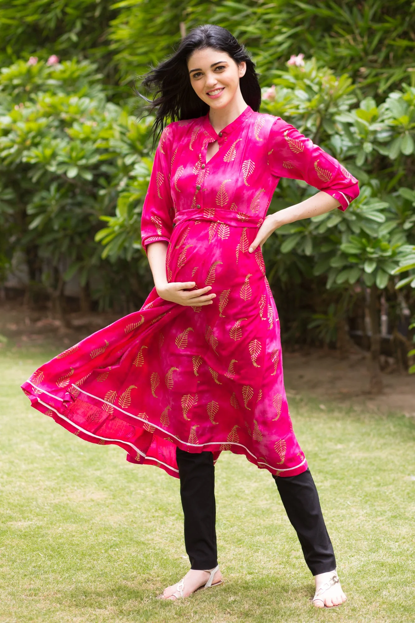 Pink Gold Maternity & Nursing Kurta - Chenance
