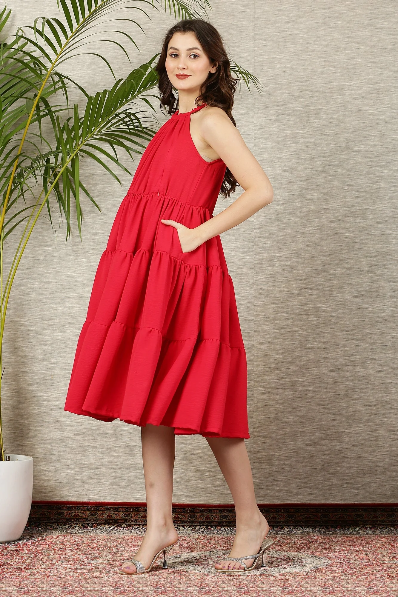 Breezy Scarlet Layered Maternity & Nursing Flow Dress - Chenance