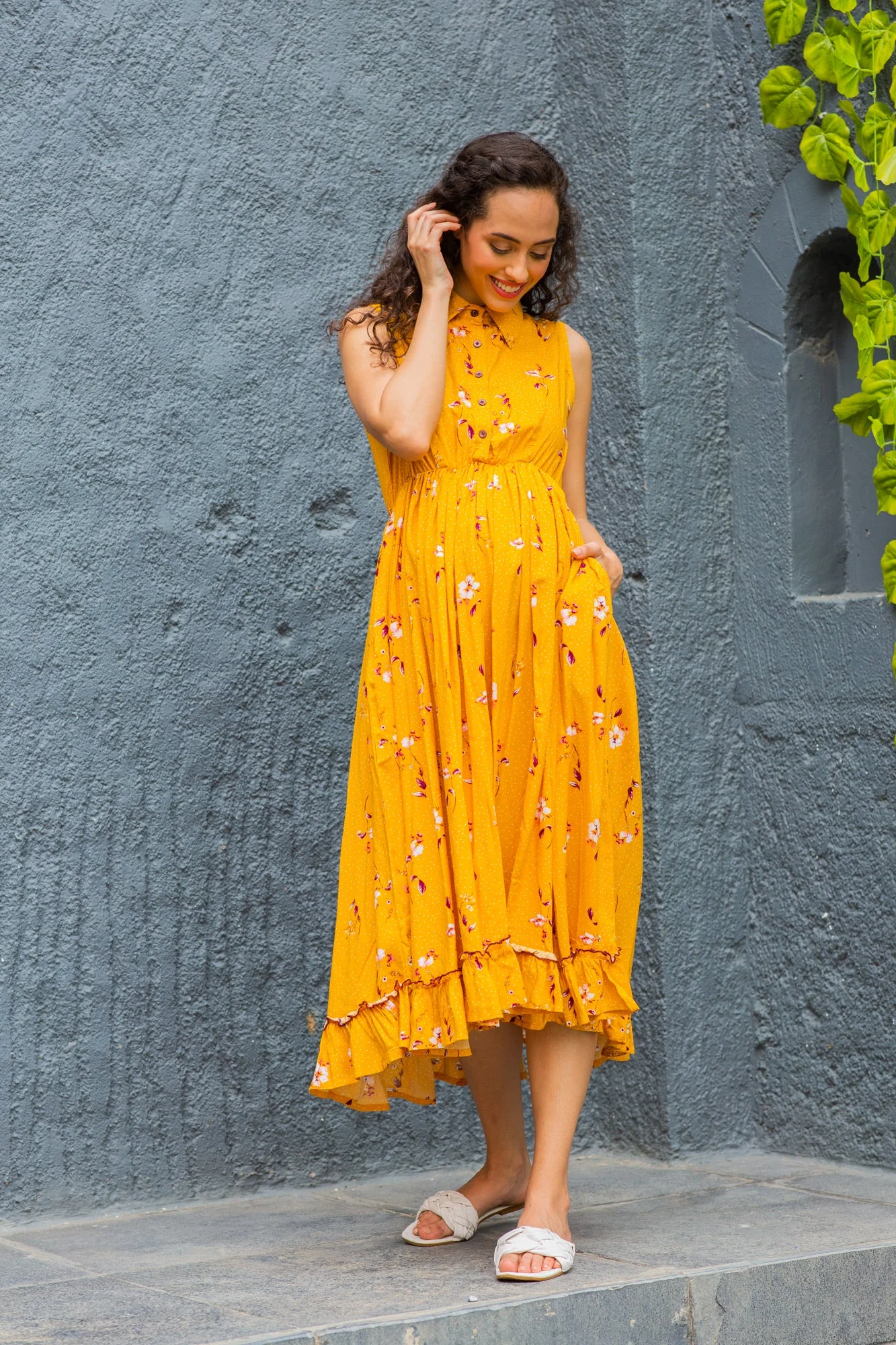Adorable Marigold Maternity & Nursing Frill Dress - Chenance