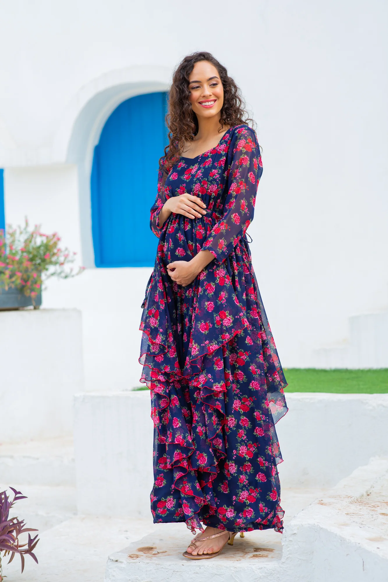 Pretty Lavender Floral Maternity & Nursing Flow Dress - Chenance