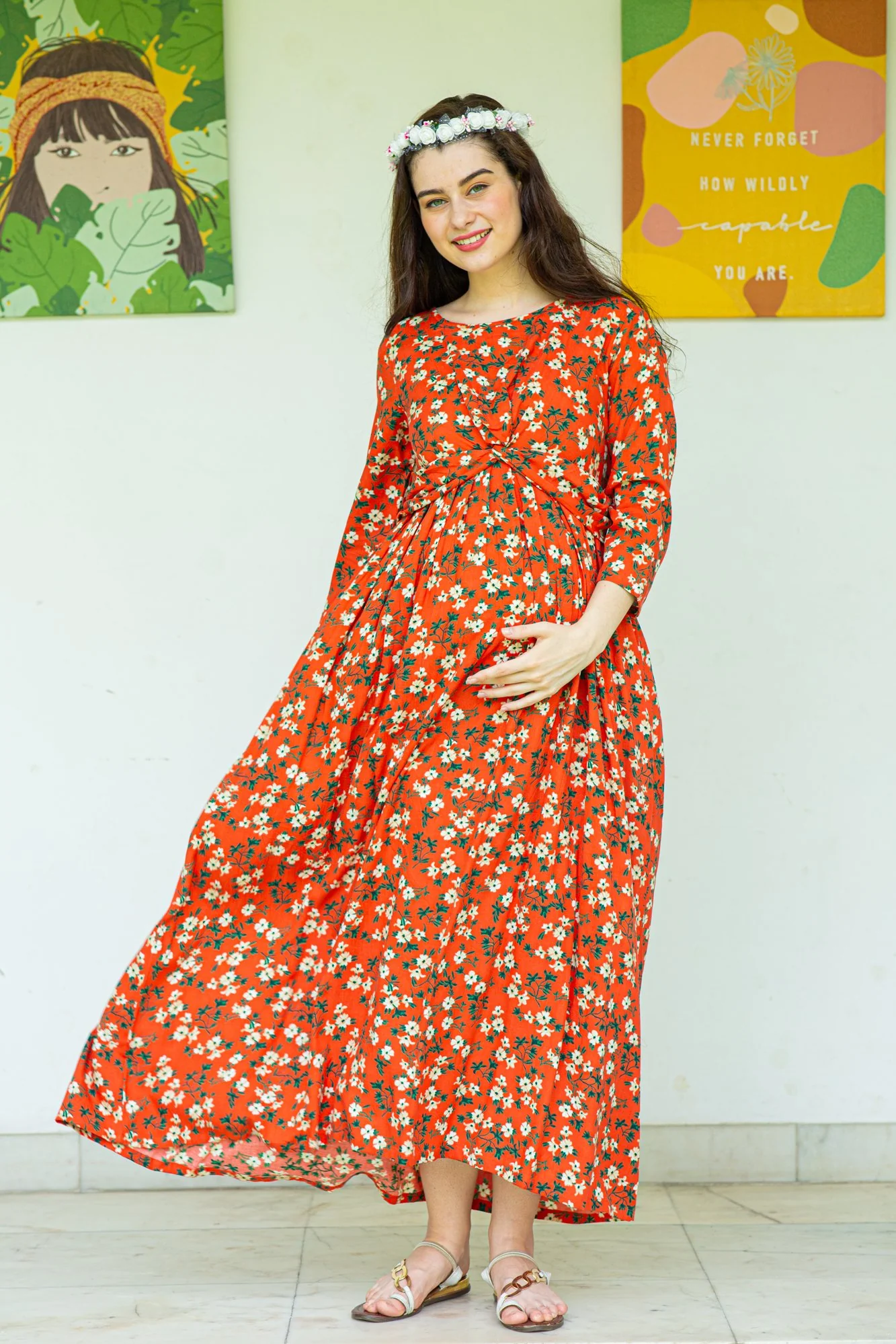 Playful Tangerine Maternity Knot Dress - Chenance