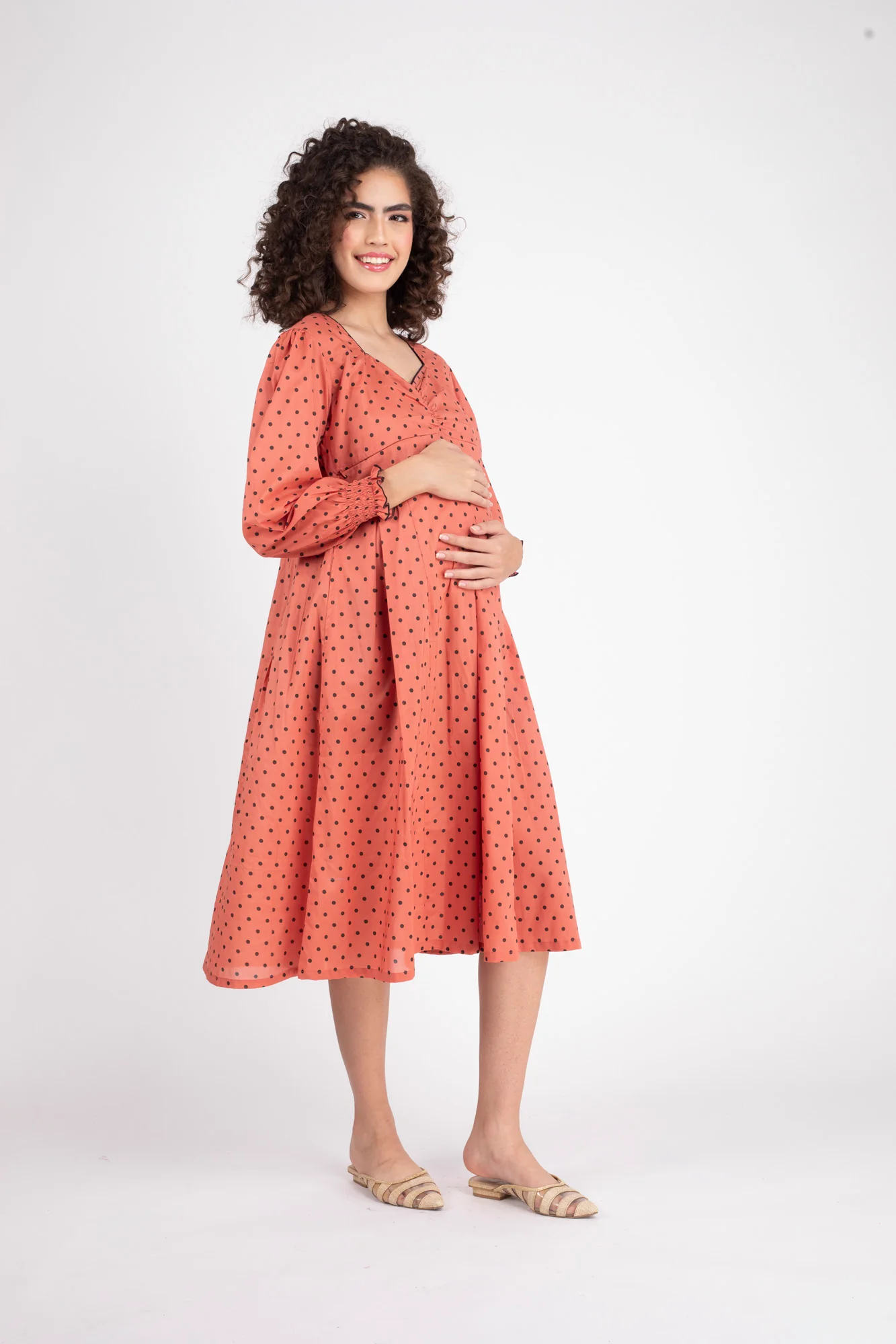 Rouge Polka Maternity & Nursing Dress (100% Cotton) - Chenance
