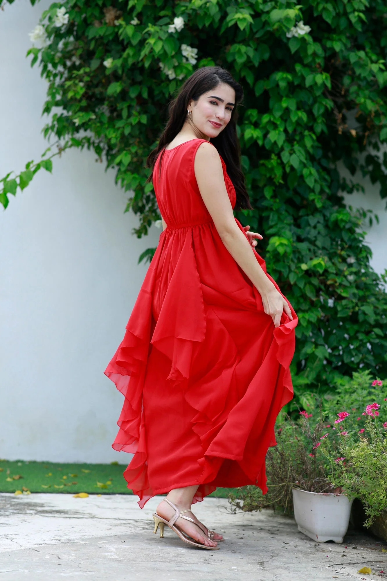 Luxe Scarlet Maternity & Nursing Pintucks Flow Dress - Chenance