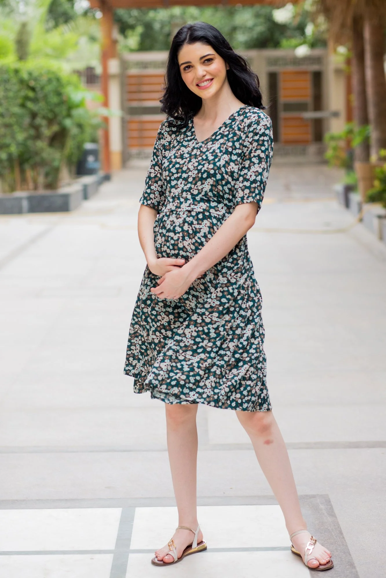 Emerald Floral Maternity & Nursing Dress - Chenance