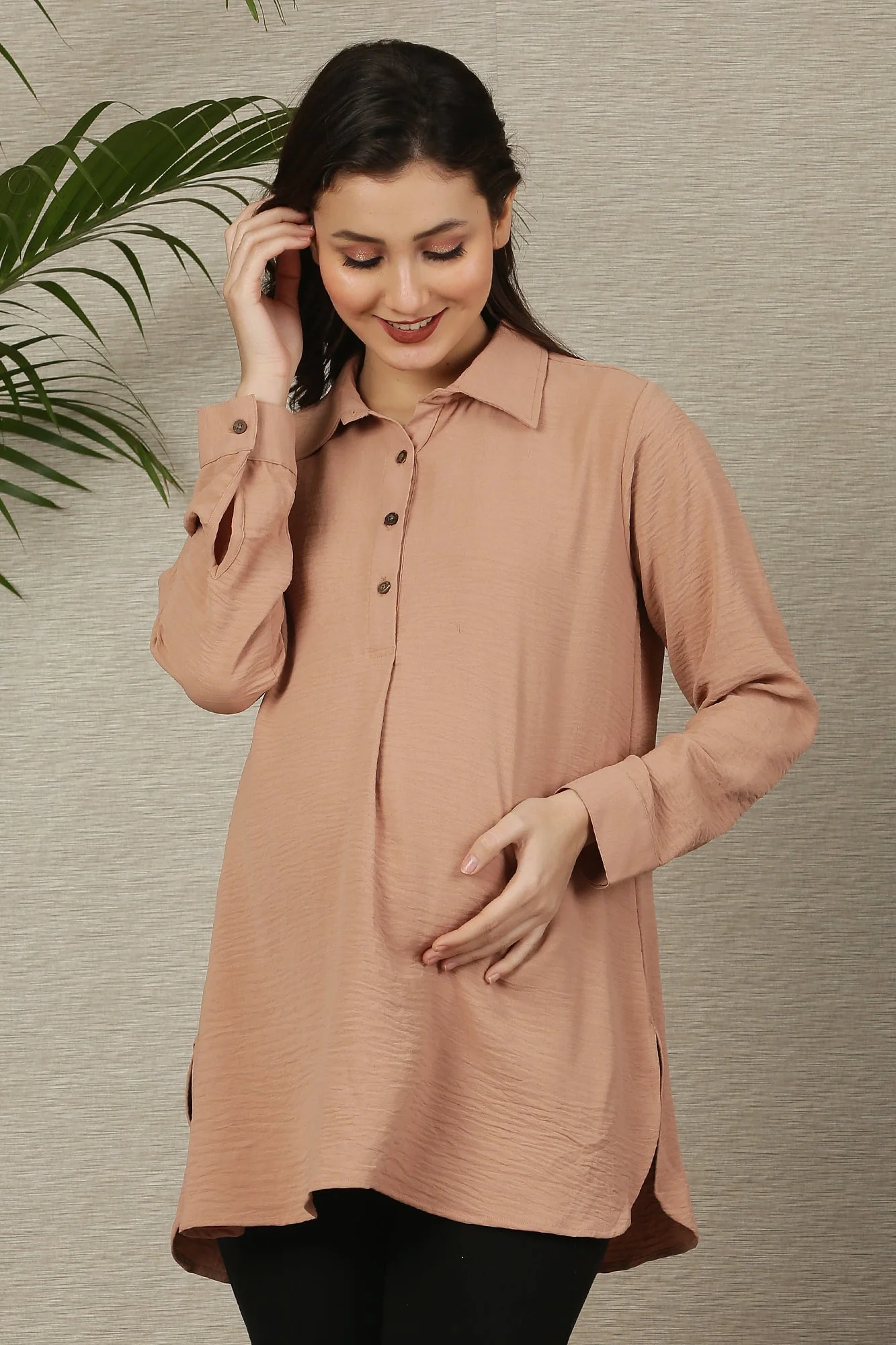 Pleasing Sand Maternity & Nursing Shirt - Chenance