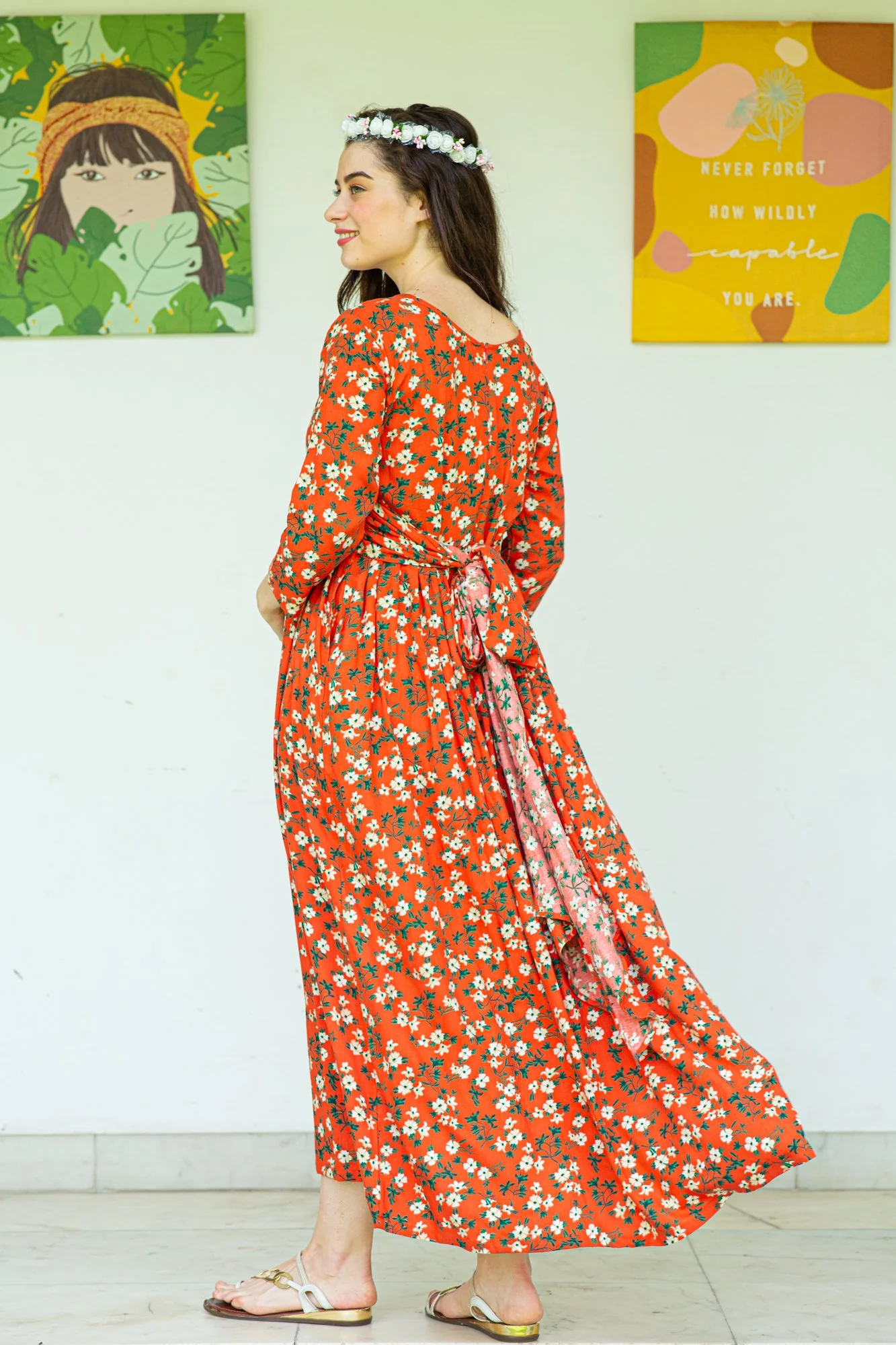 Playful Tangerine Maternity Knot Dress - Chenance