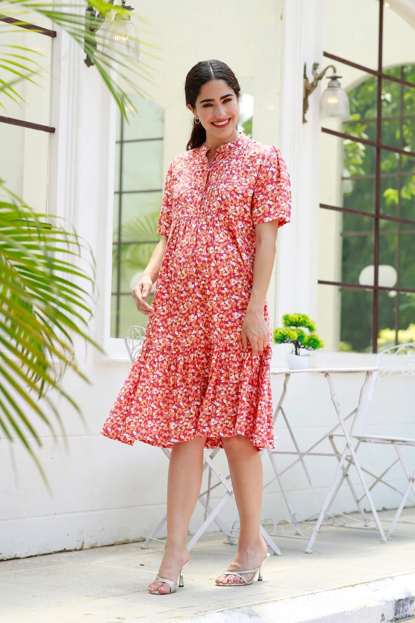 Carrot Punch Floral Maternity & Nursing Frill Shirt Dress - Chenance