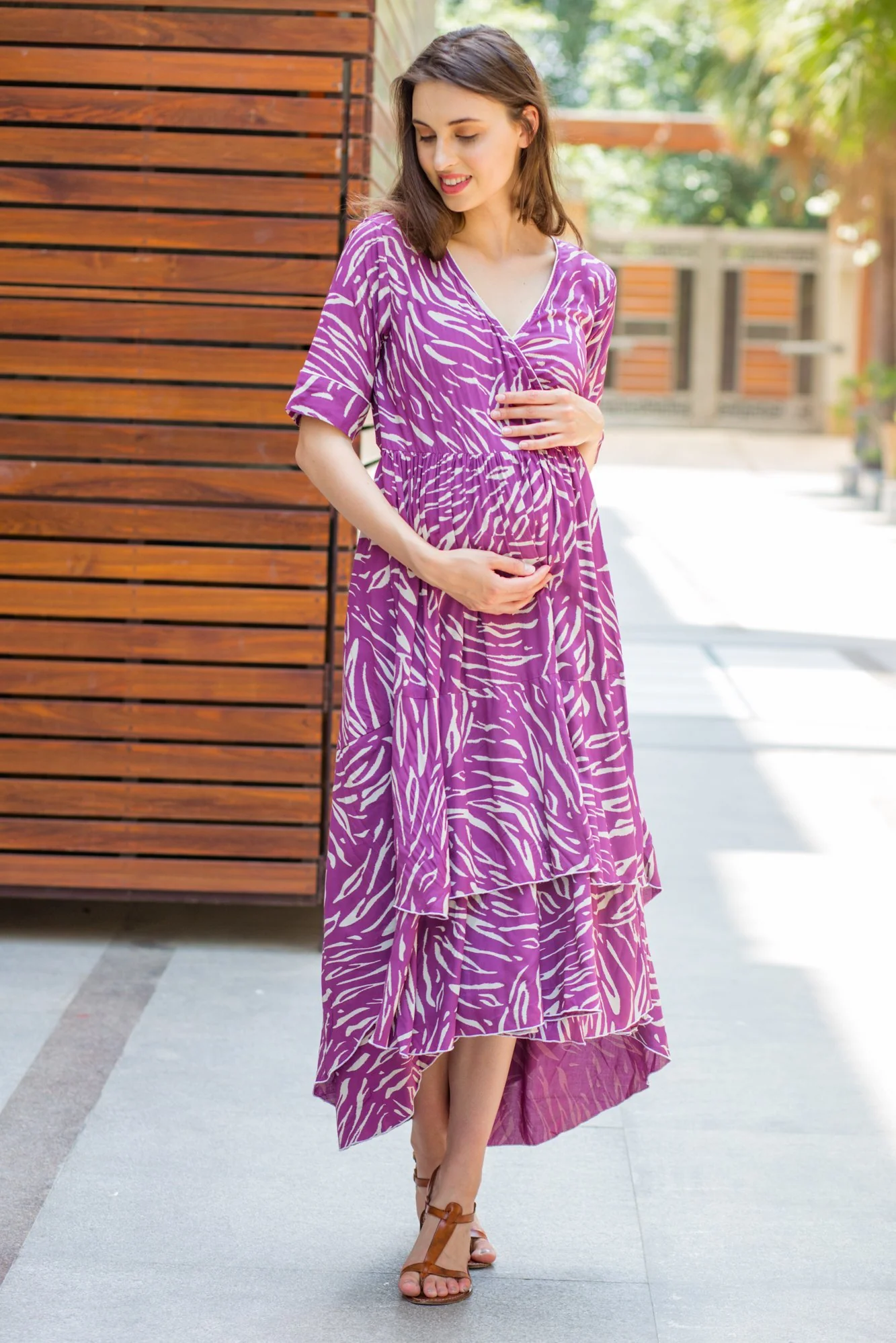 Violet Print Maternity & Nursing Flair Dress - Chenance