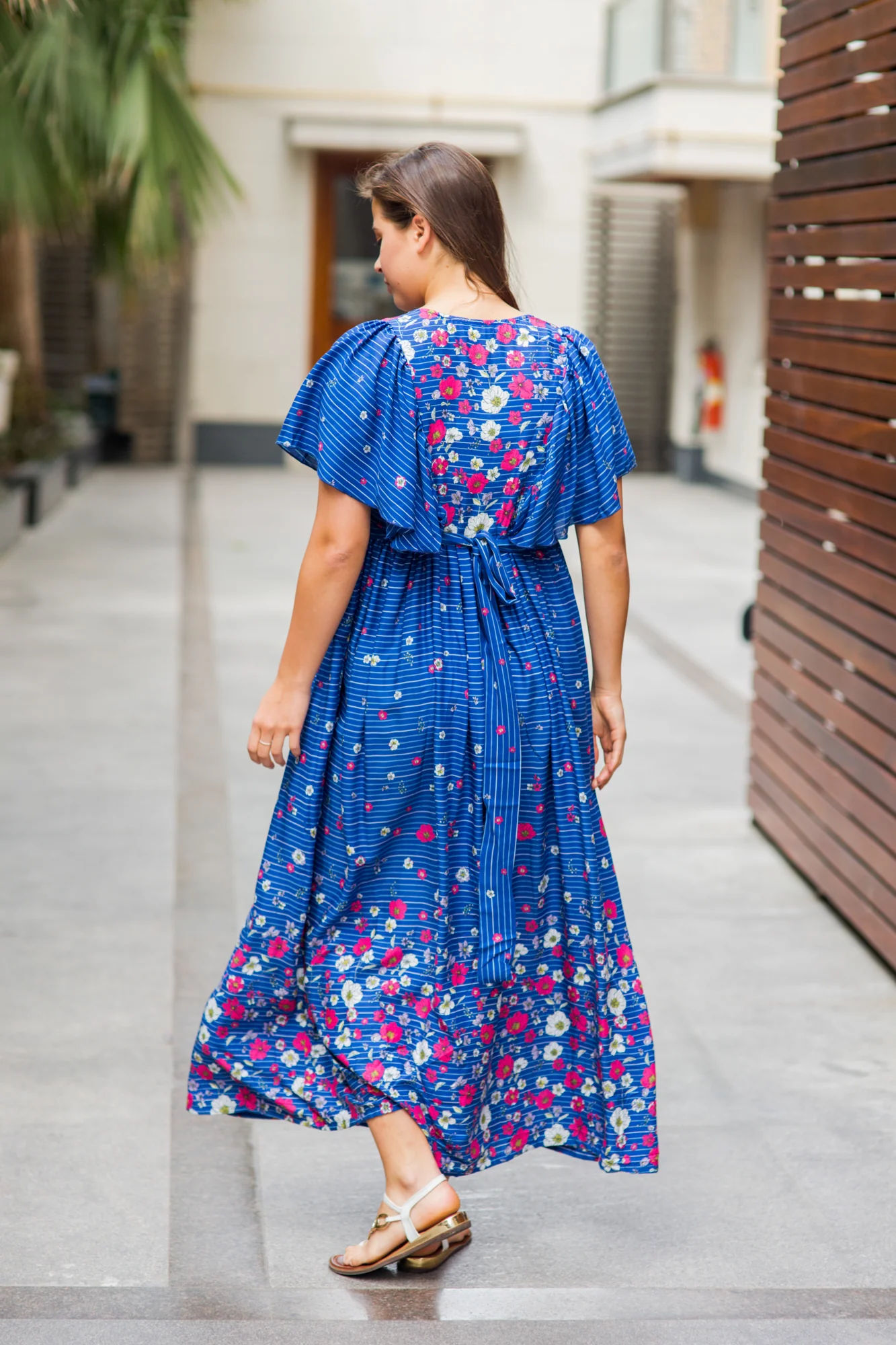 Celeste Blue Floral Maternity & Nursing Flap Dress - Chenance