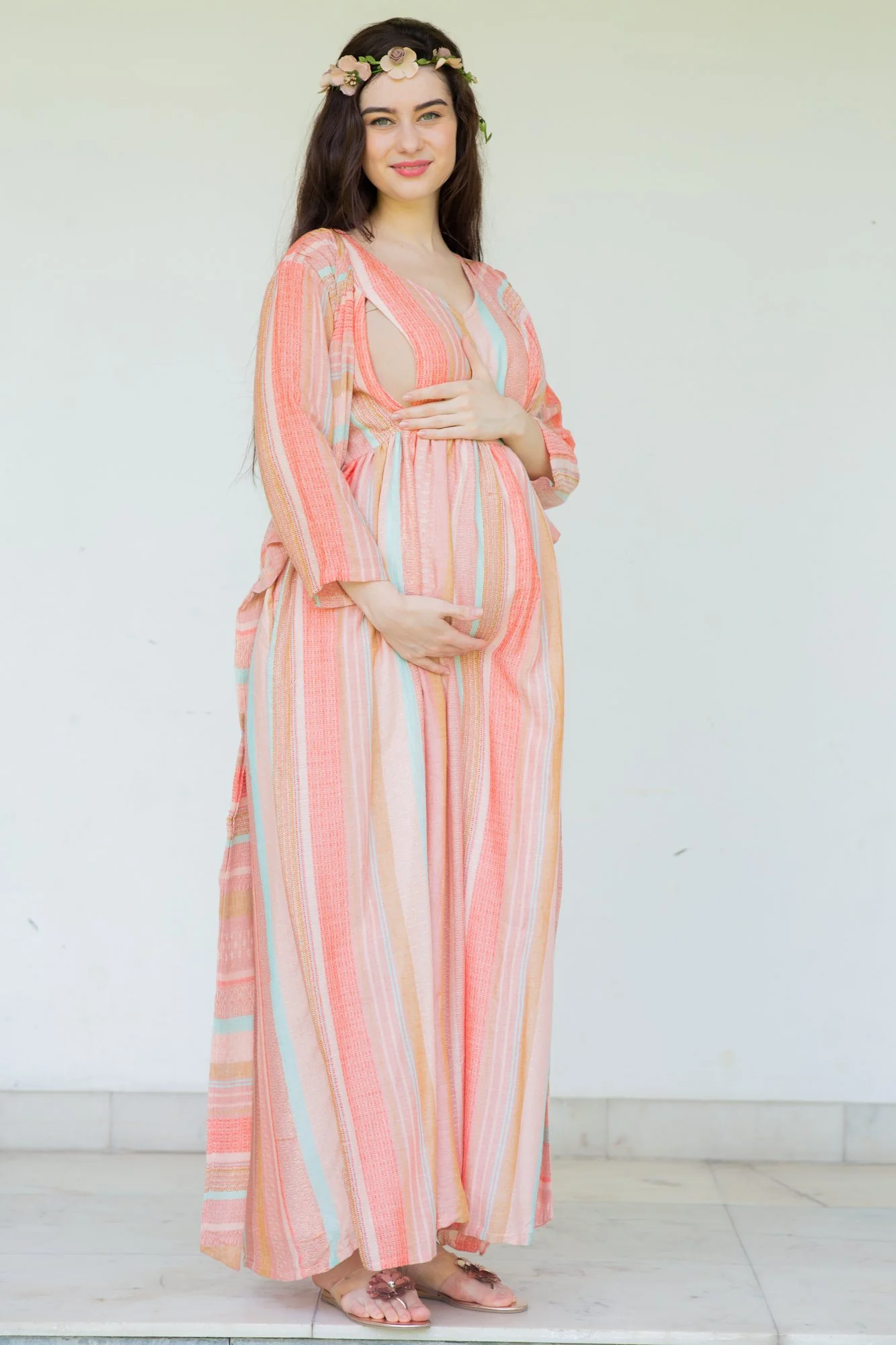 Striped Berry Maternity & Nursing Wrap Dress - Chenance