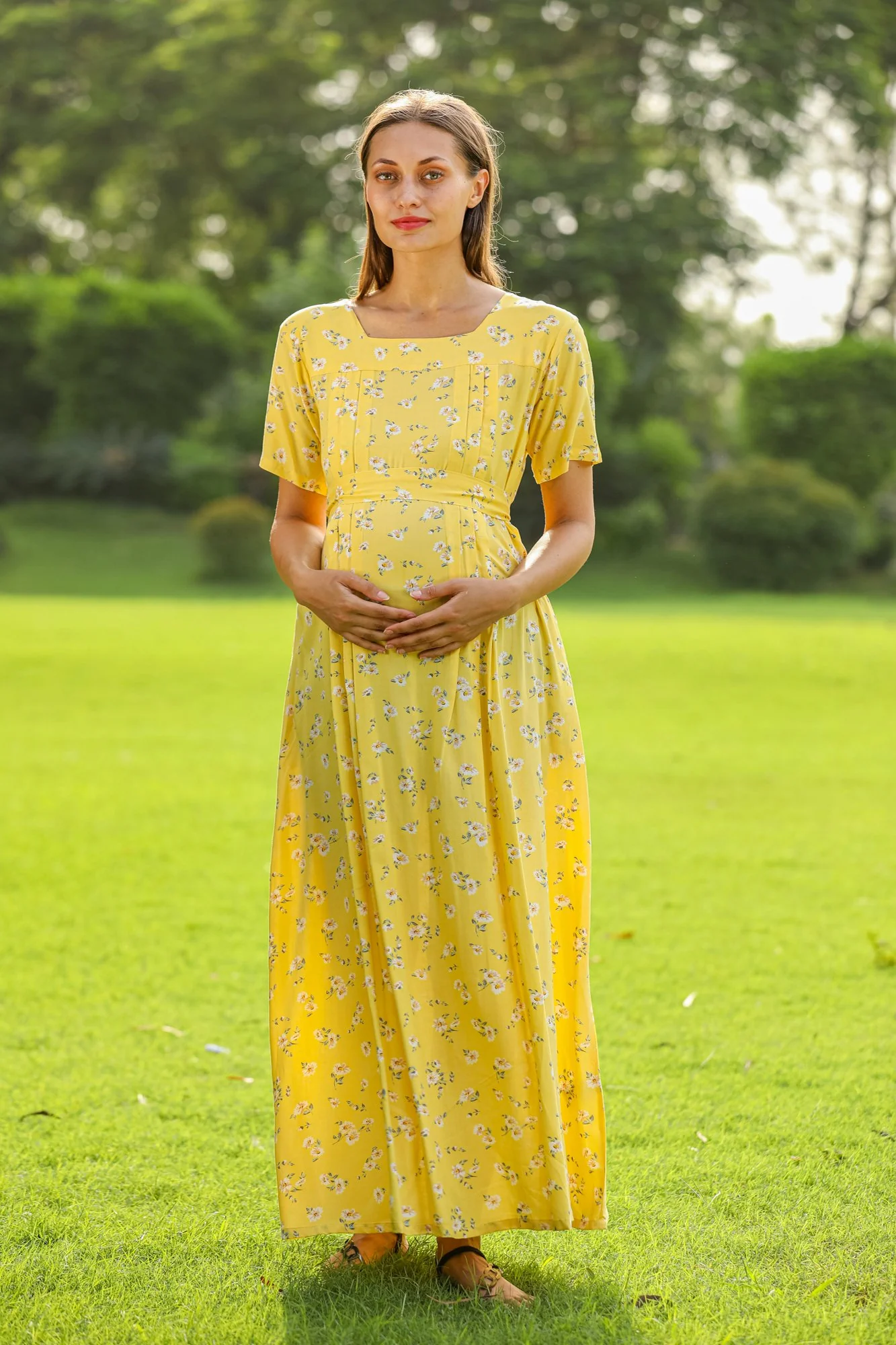 Pastel Yellow Maternity & Nursing Dress / Delivery Gown/ Night Dress - Chenance
