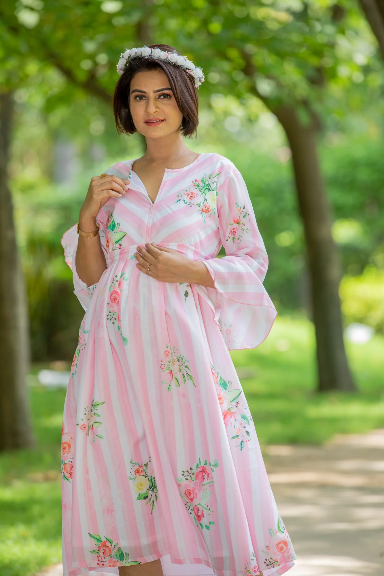 Rouge Striped Floral Maternity & Nursing Dress - Chenance