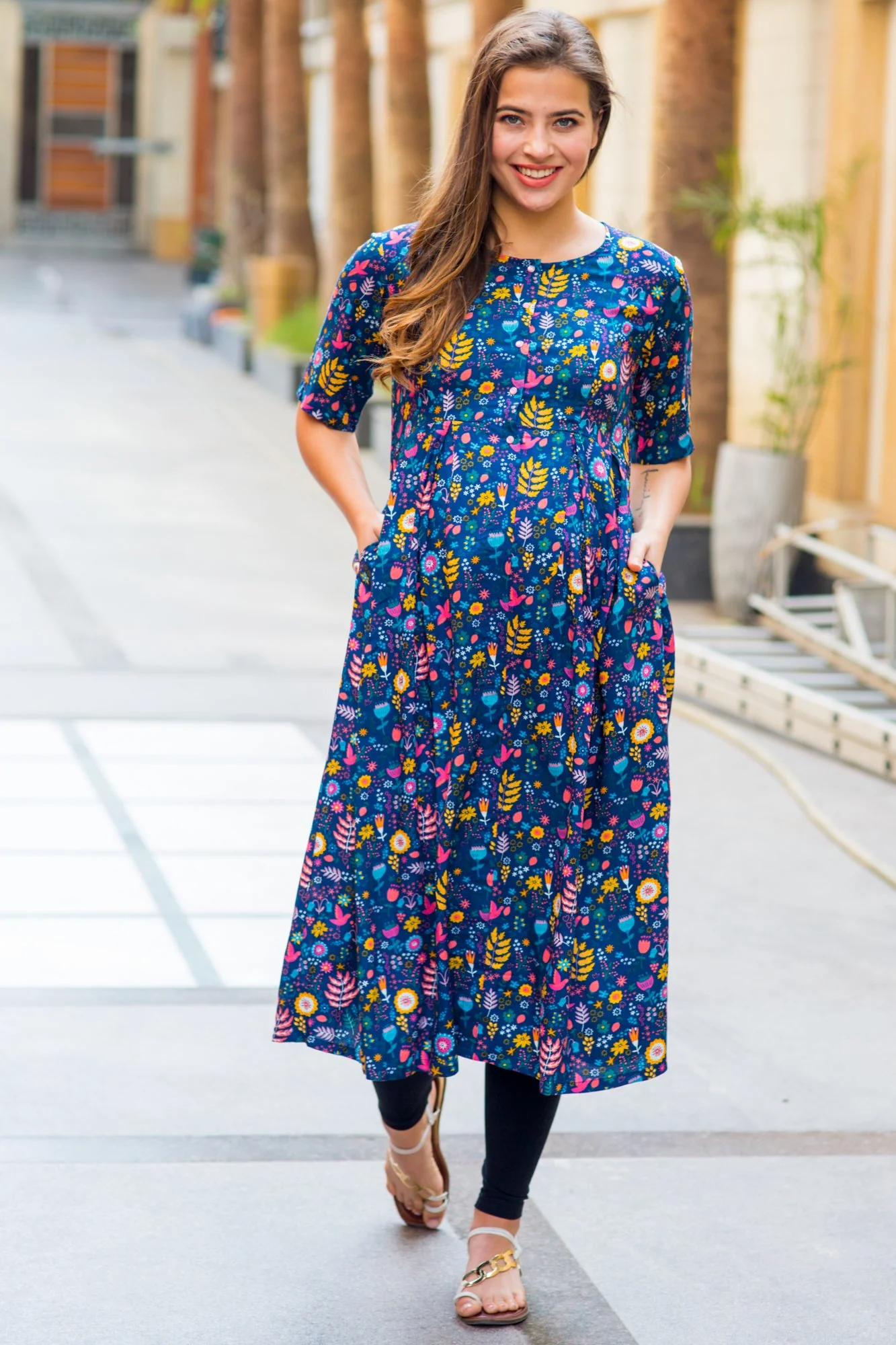 Cheerful Blue Longline Maternity & Nursing Kurta - Chenance