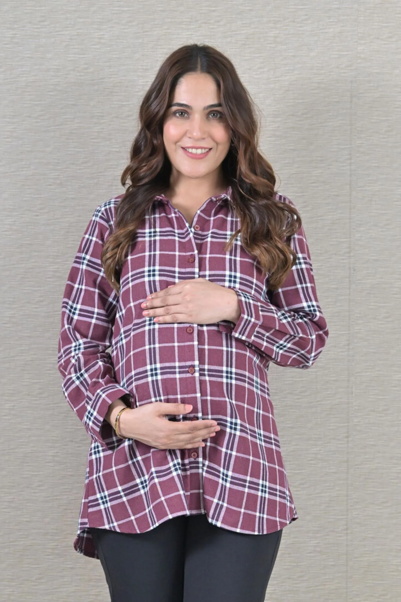 Sangria Check Maternity & Nursing Top - Chenance