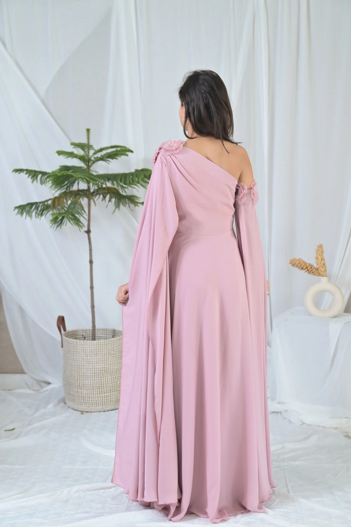 Luxe Rosewood Pink Maternity Satin Gown - Chenance