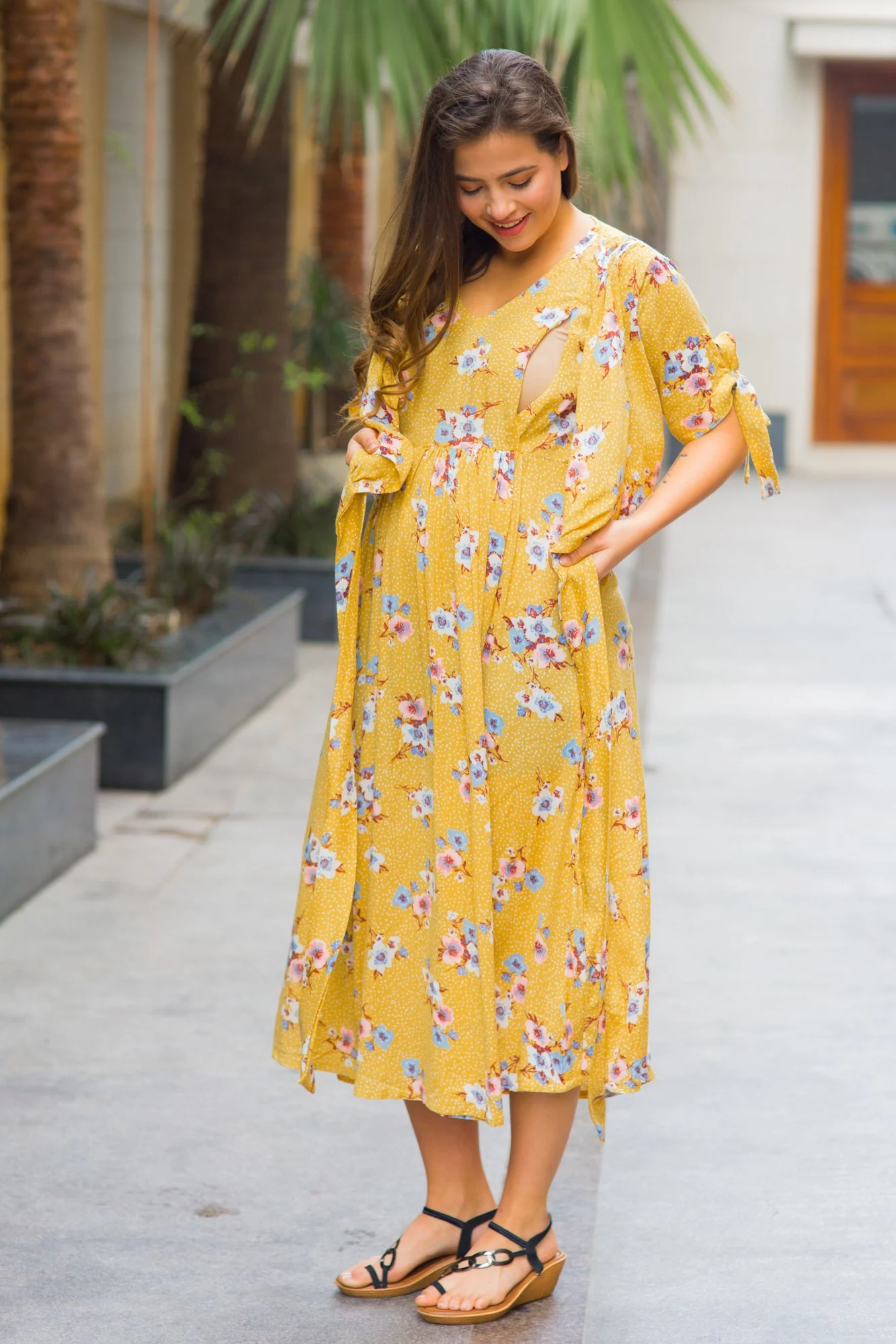 Marigold Maternity & Nursing Wrap Midi Dress - Chenance
