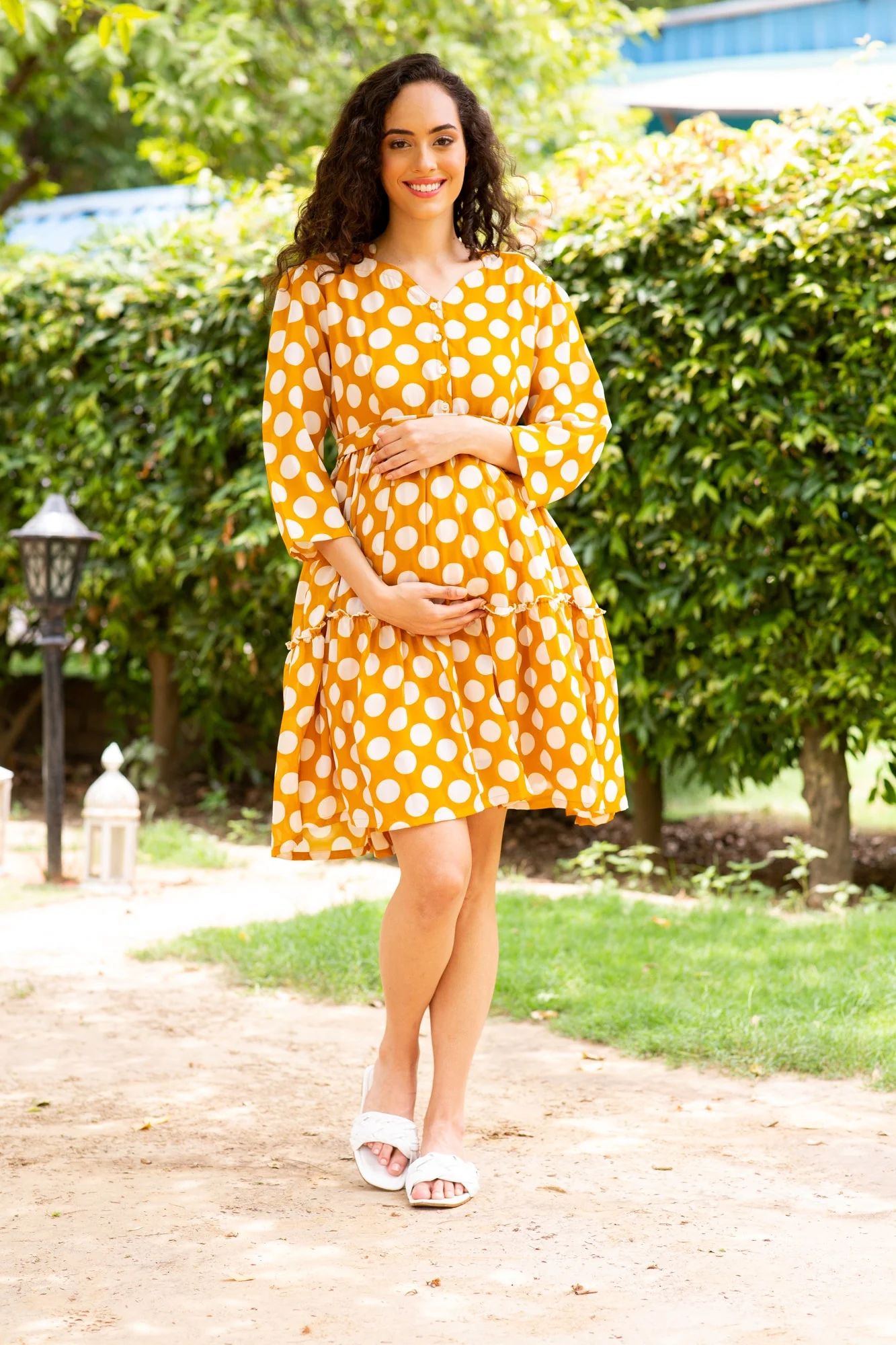 Timeless Yellow Polka Maternity & Nursing Dress - Chenance