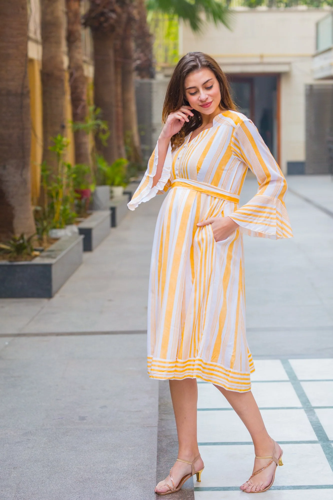Sunny Striped Front Button Maternity & Nursing Dress - Chenance