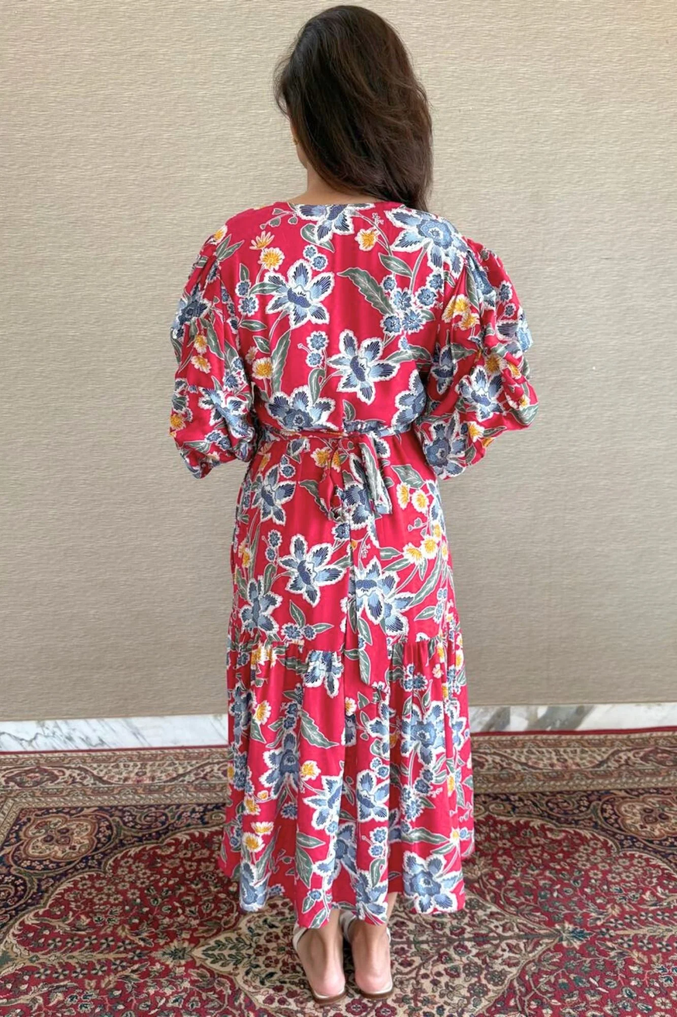 Pink Flower Pop Maternity & Nursing Frill Wrap Dress - Chenance