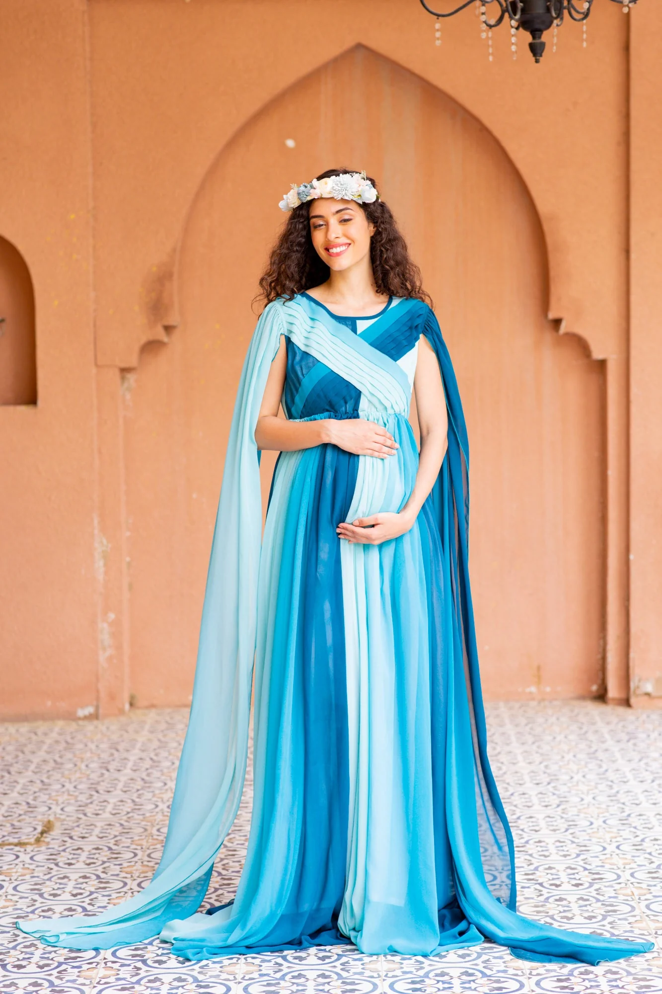 Victoria Blue Monochromatic Maternity Trail Photoshoot Gown - Chenance