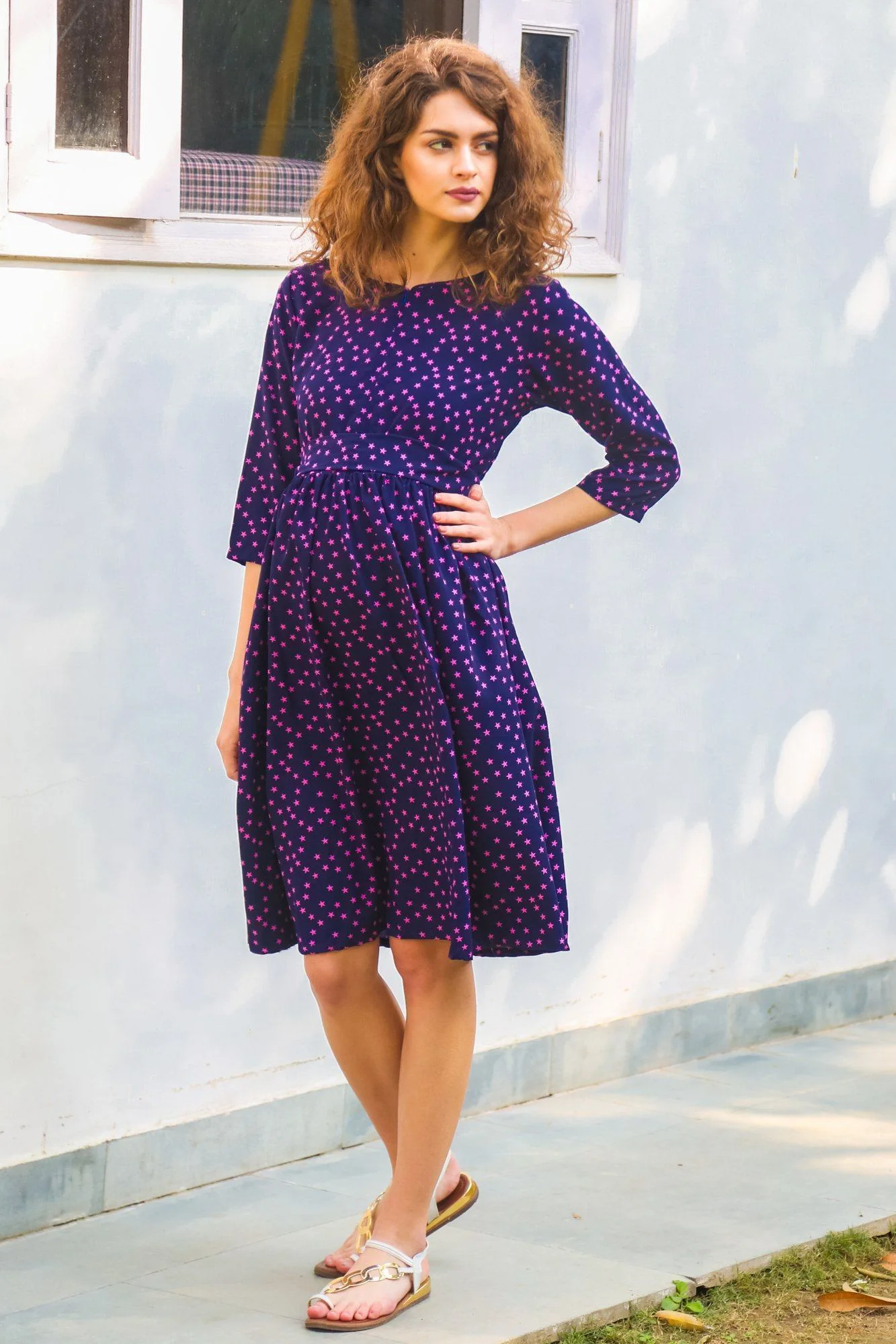 Starry Splash Maternity & Nursing Front Zip Dress - Chenance