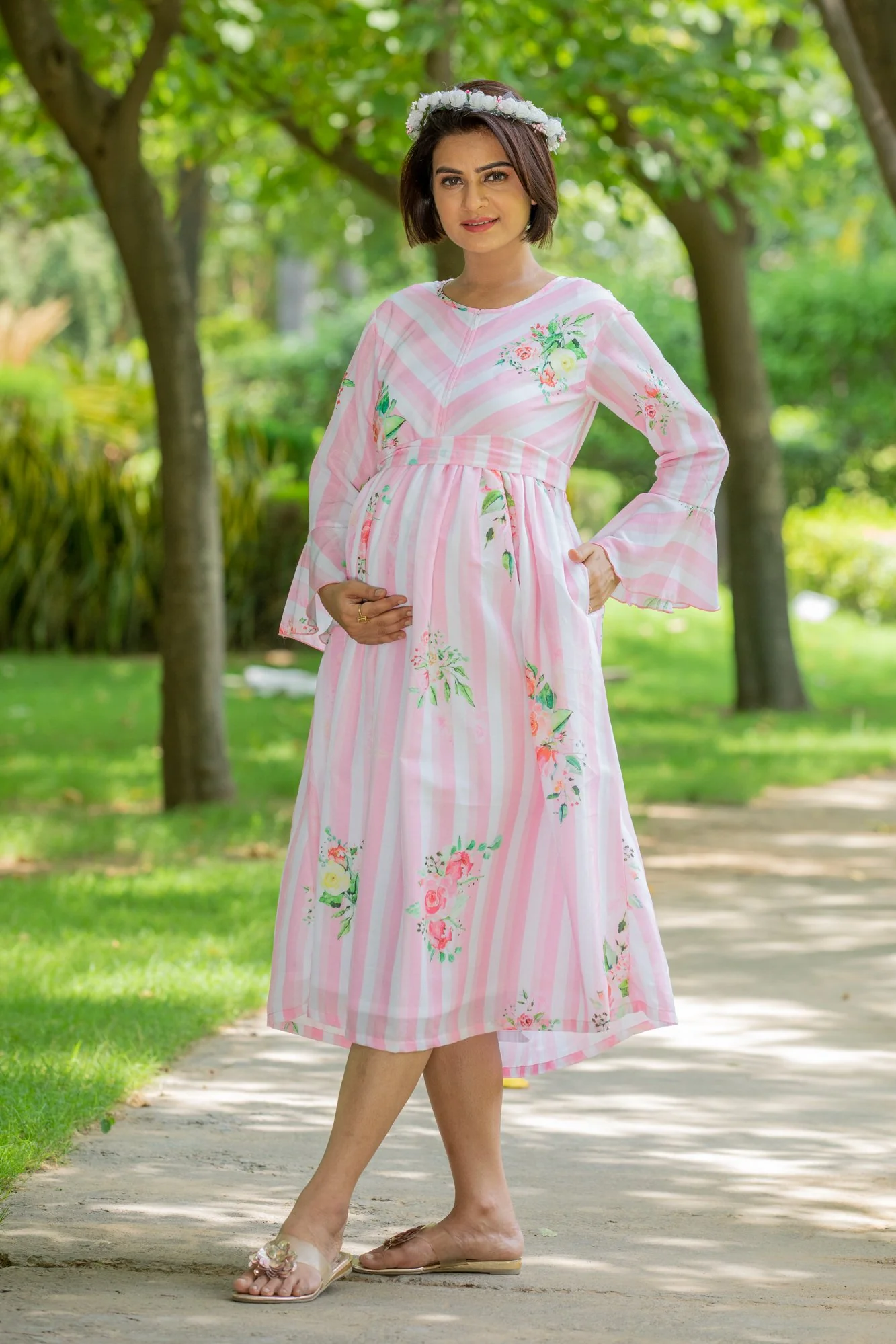 Rouge Striped Floral Maternity & Nursing Dress - Chenance