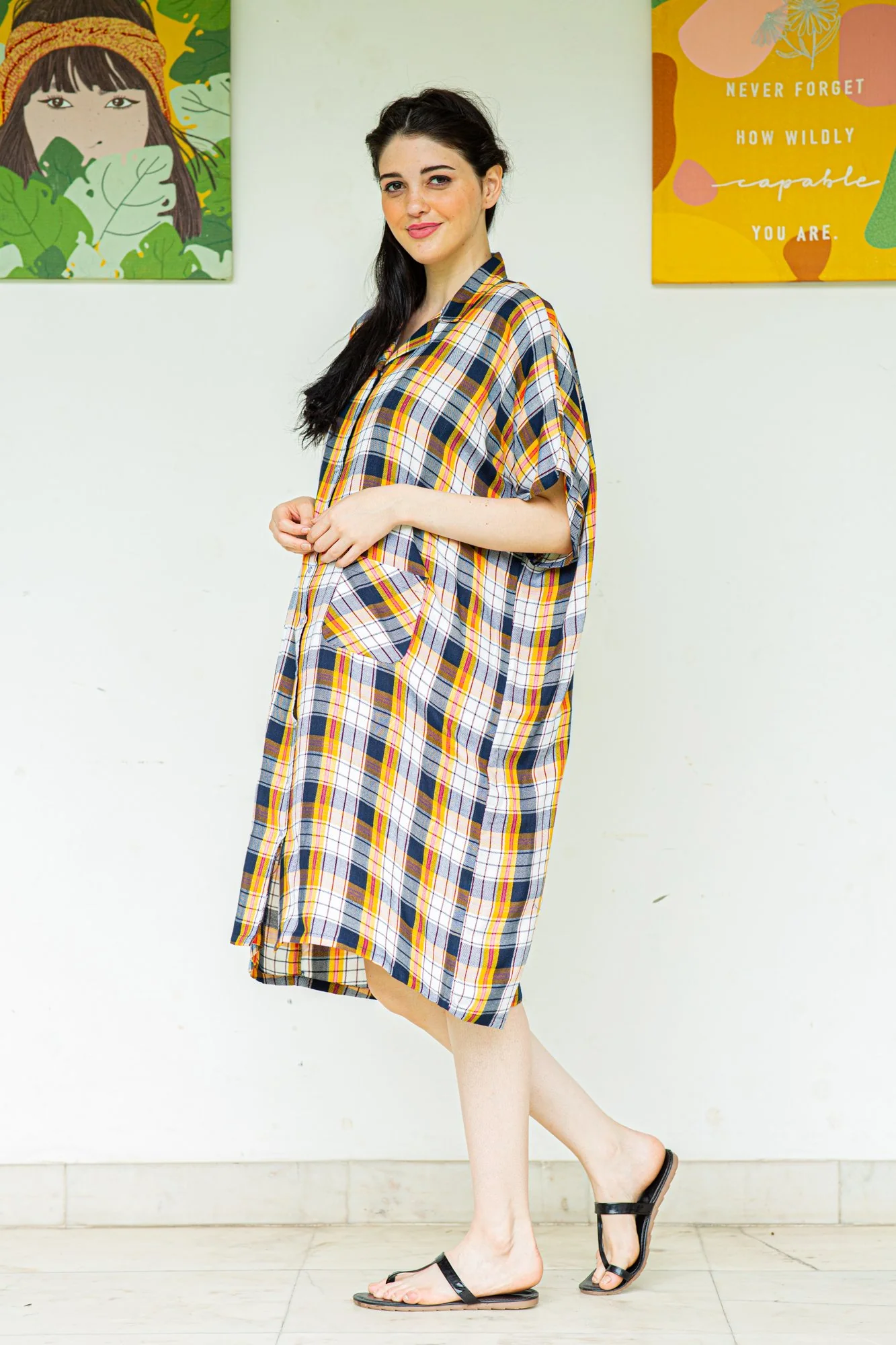 Relaxing Plaid Maternity & Nursing Night Dress - Chenance