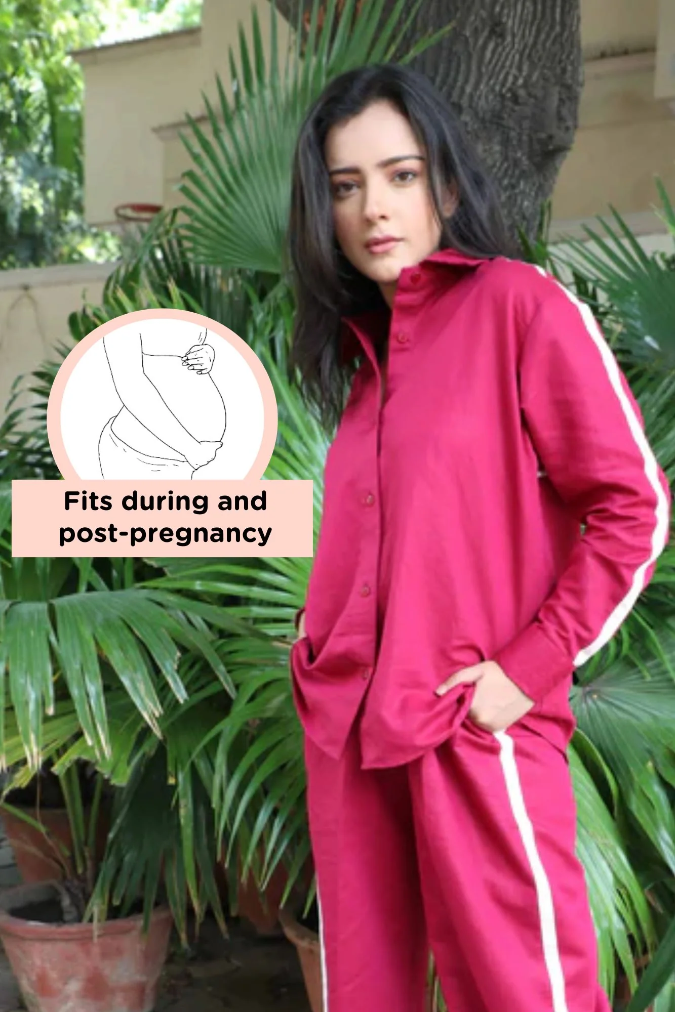 Classy Fuchsia Maternity & Nursing Shirt (Cotton Linen) - Chenance