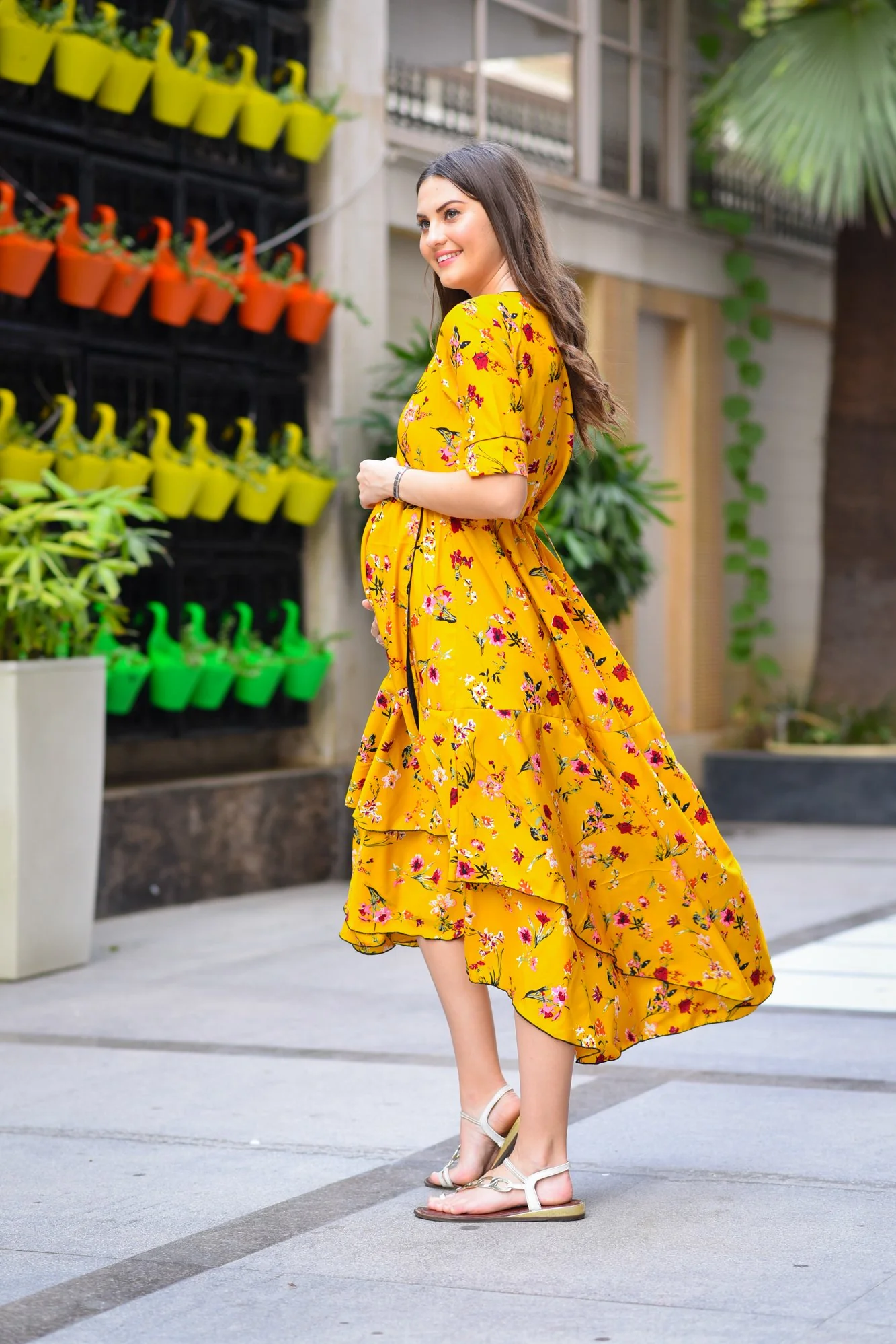 Happy Floral Maternity & Nursing Flair Dress - Chenance