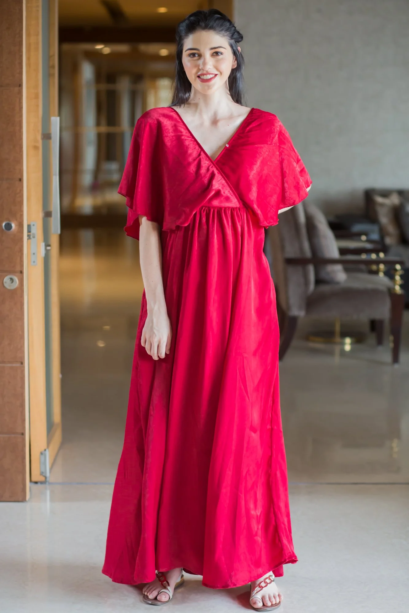 Exquisite Candy Red Maternity & Nursing Dress - Chenance