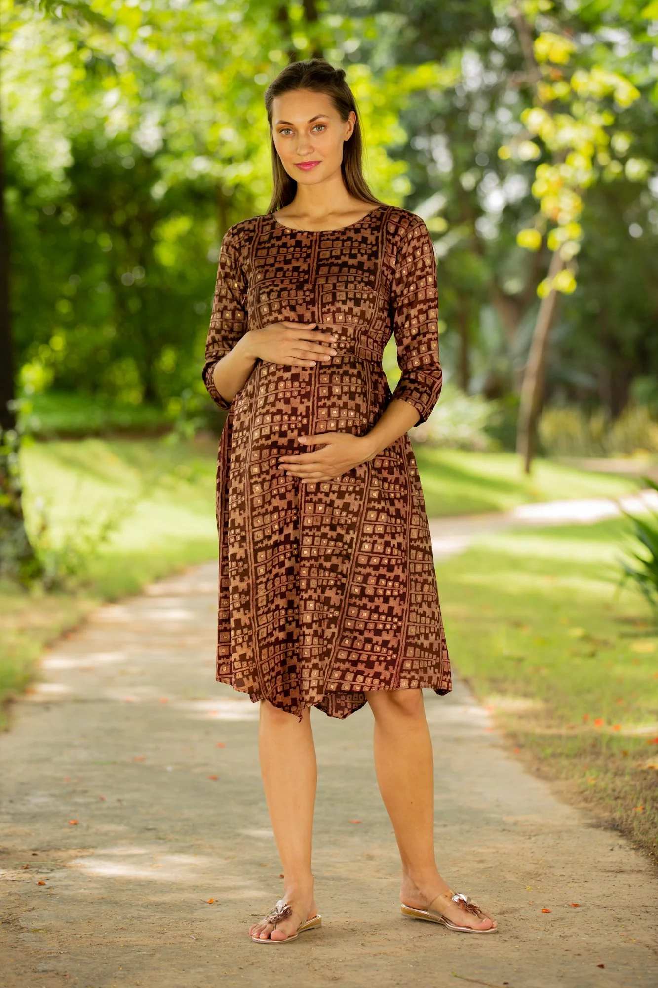 Silk Sheen Maternity & Nursing Horizontal Zip Dress - Chenance