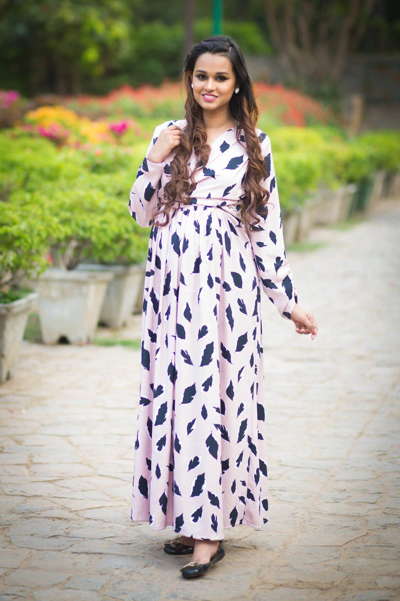 Petal Print Crepe Maternity & Nursing Wrap Dress - Chenance