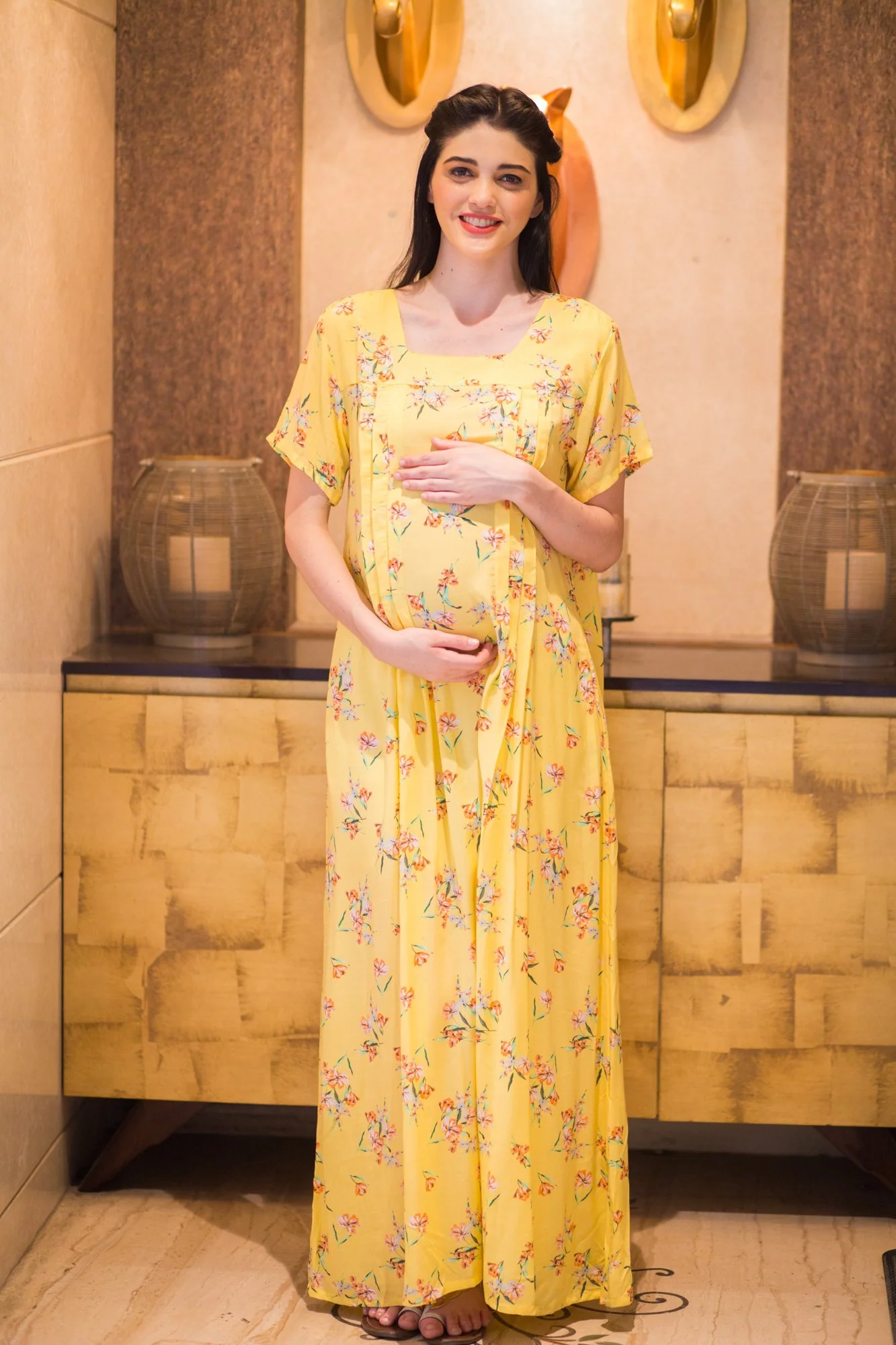 Marigold Maternity & Nursing Concealed Zips Night Dress - Chenance