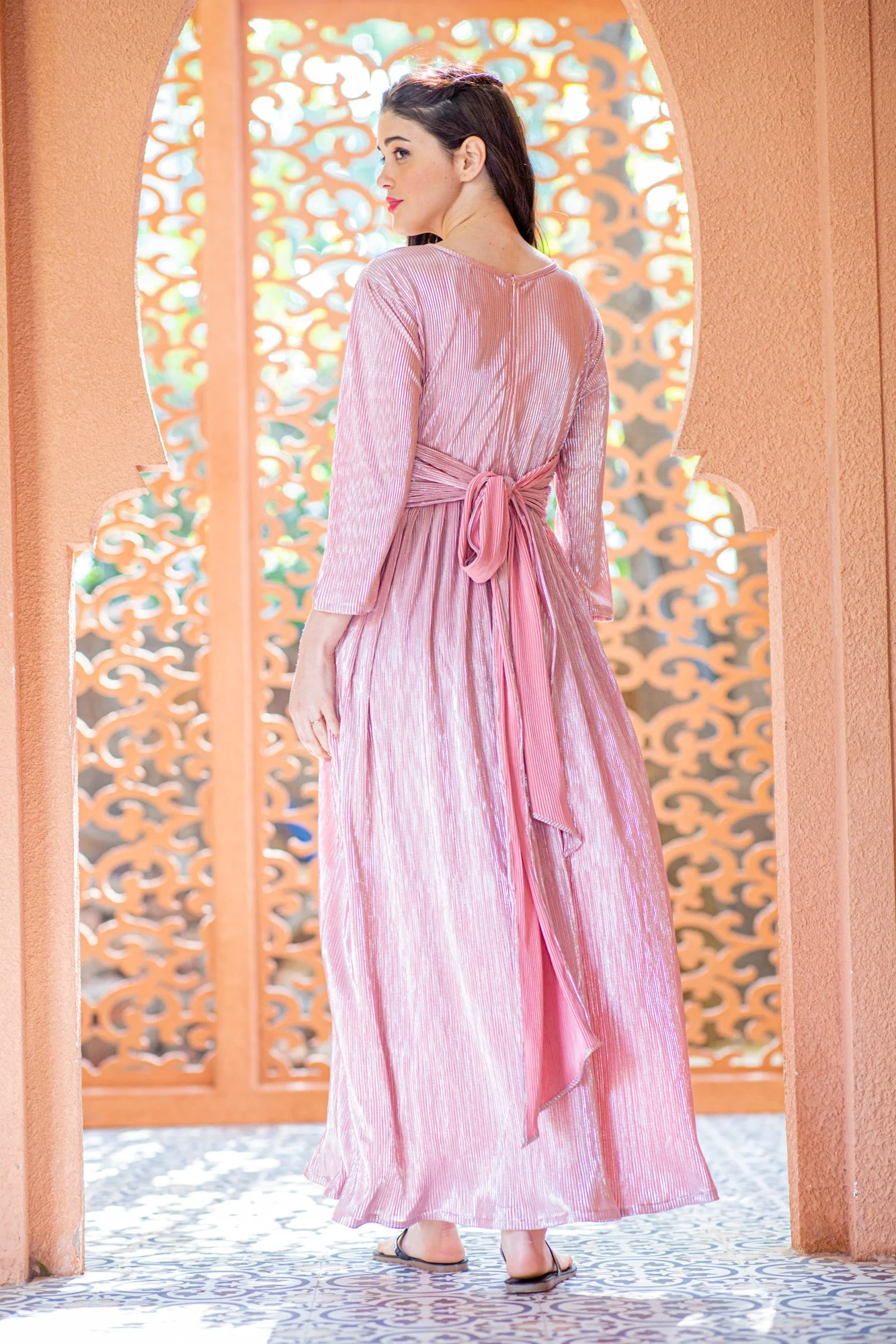 Merlot Shimmer Pleated Maternity Knot Dress - Chenance