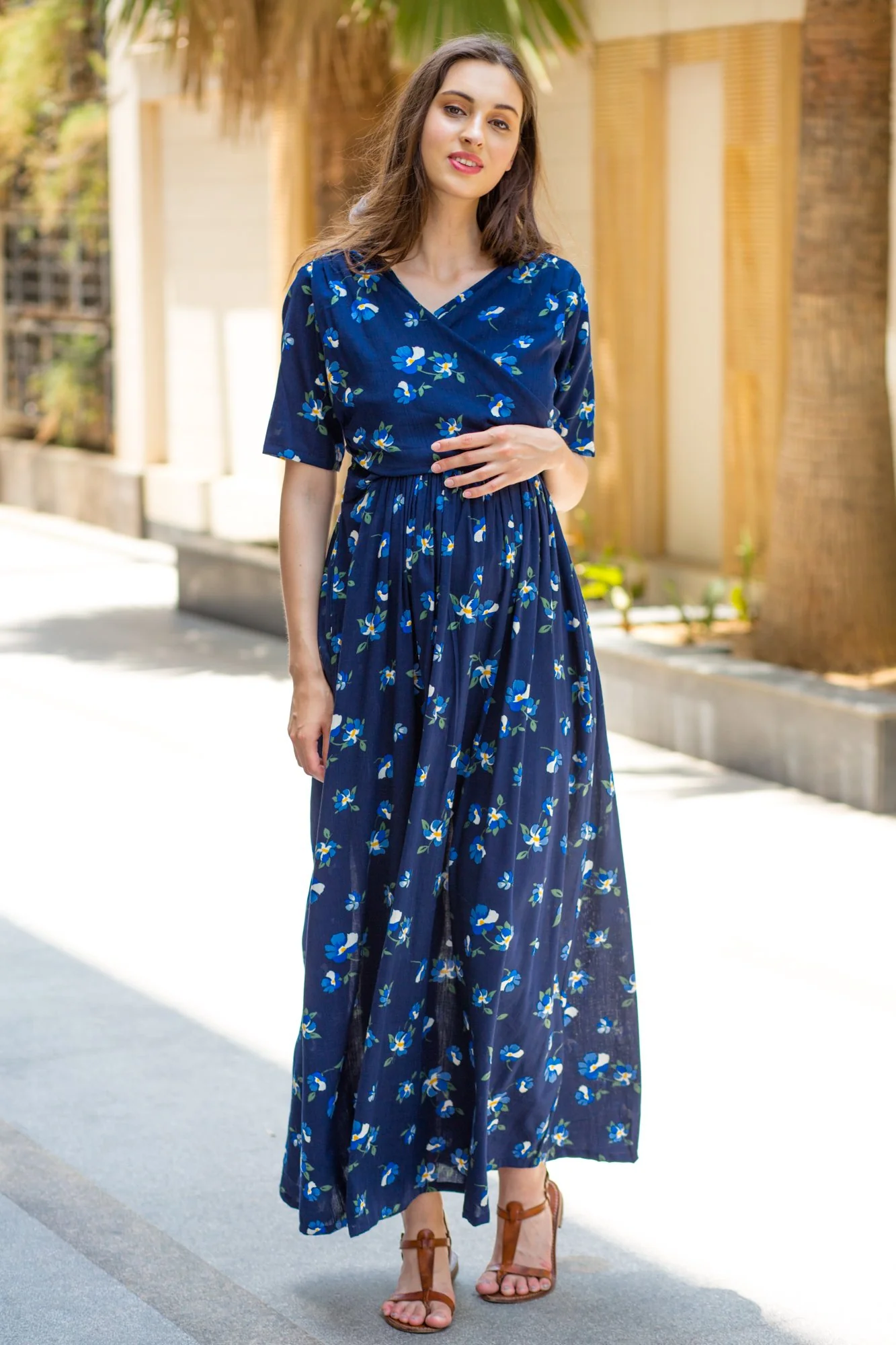 Azure Blue Maternity & Nursing Wrap Dress - Chenance