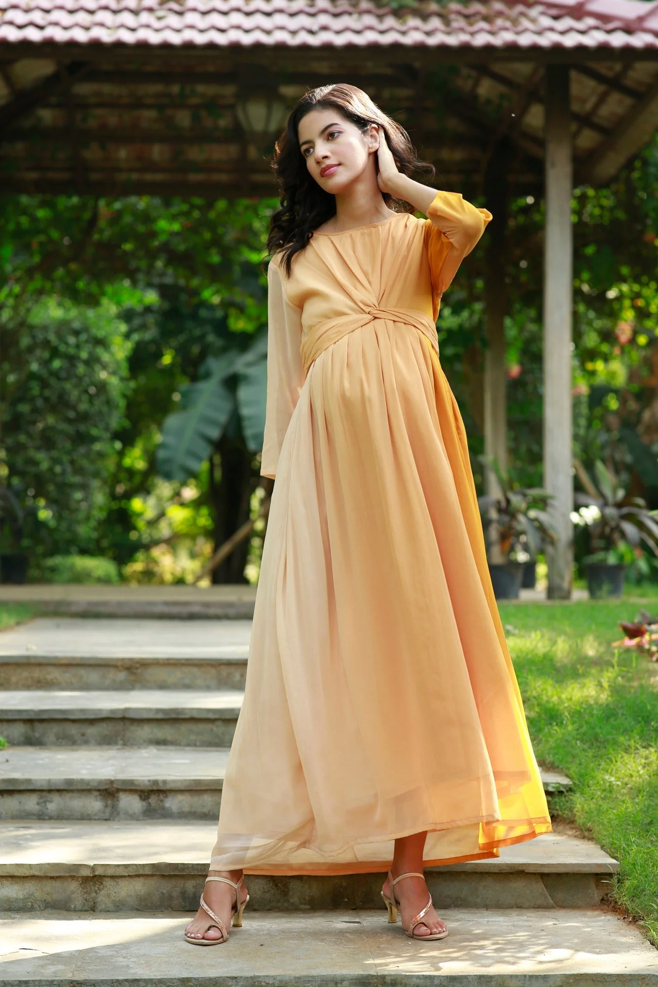 Graceful Honey Maternity Knot Dress - Chenance