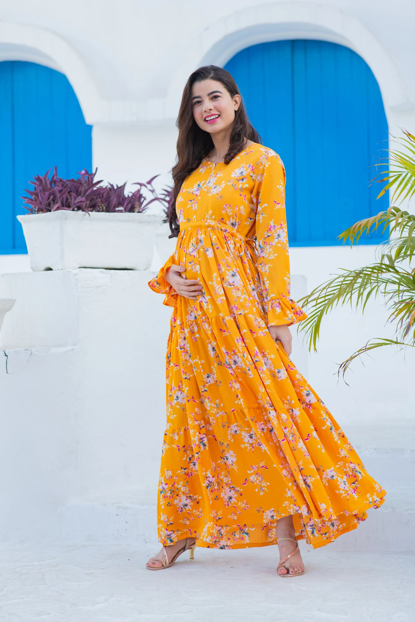 Flowy Sunshine Floral Maternity & Nursing Layer Dress - Chenance