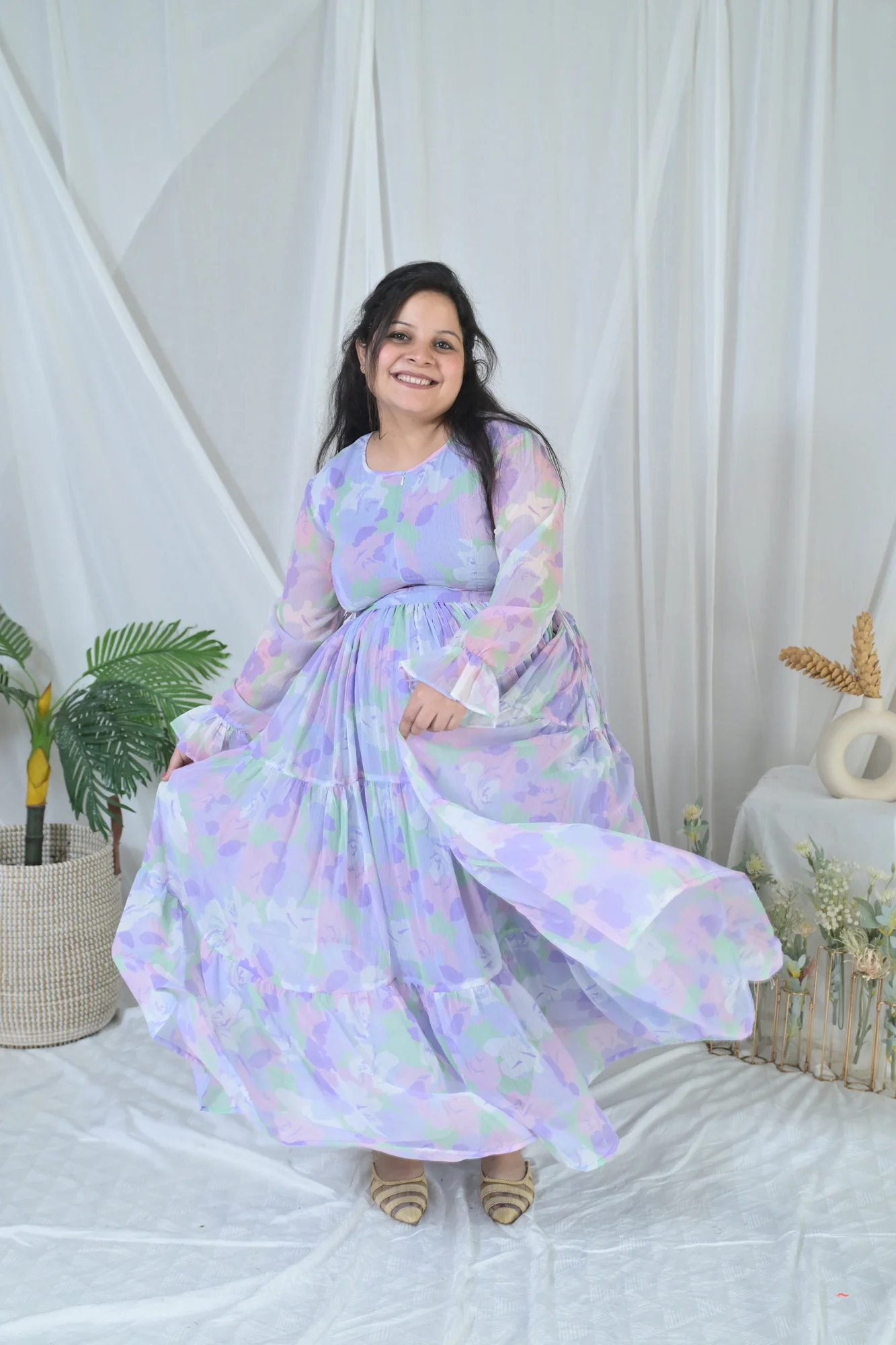 Serene Violet Maternity & Nursing Layer Dress - Chenance