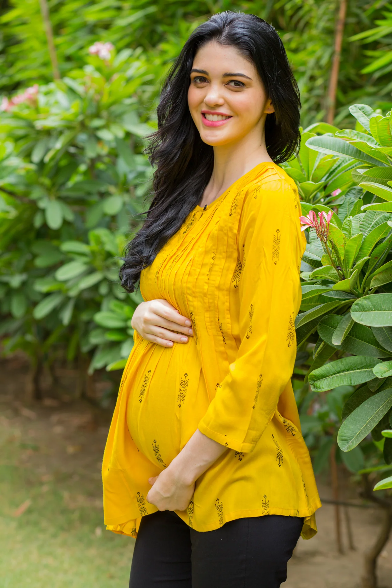 Yellow Printed Maternity & Nursing Concealed Zip Top - Chenance
