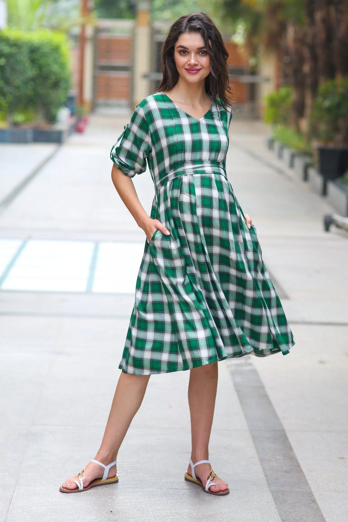 Forest Green Plaid Maternity & Nursing Dress - Chenance