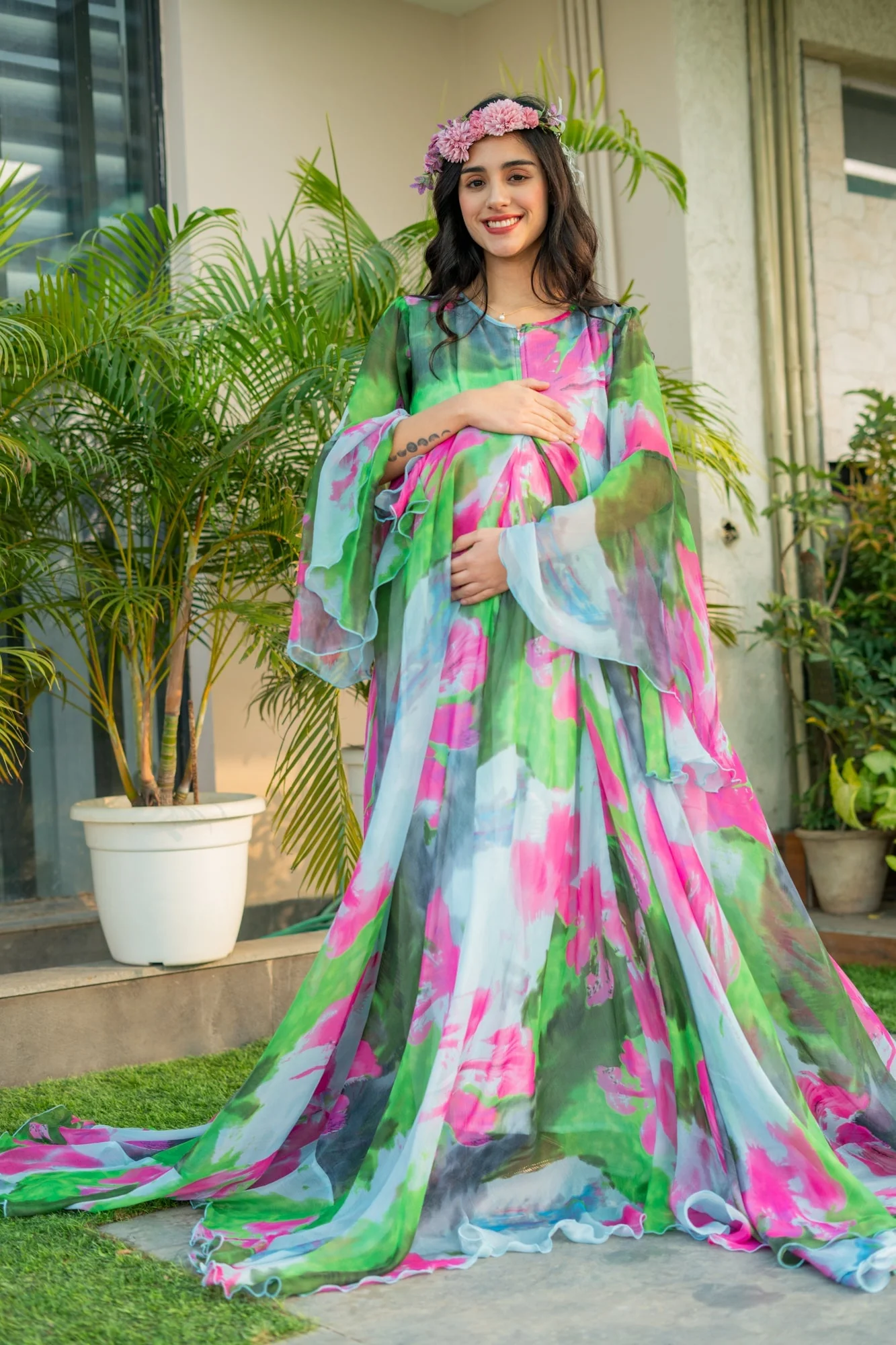 Luxe Blue Aquarium Maternity & Nursing Flair Shoot Gown - Chenance