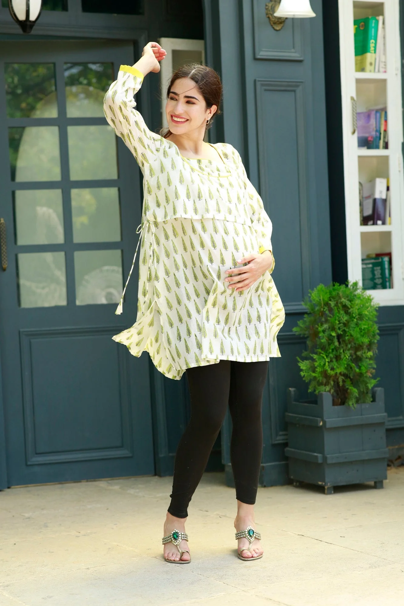 Soothing Olive Maternity & Nursing Kurta (100% Cotton) - Chenance