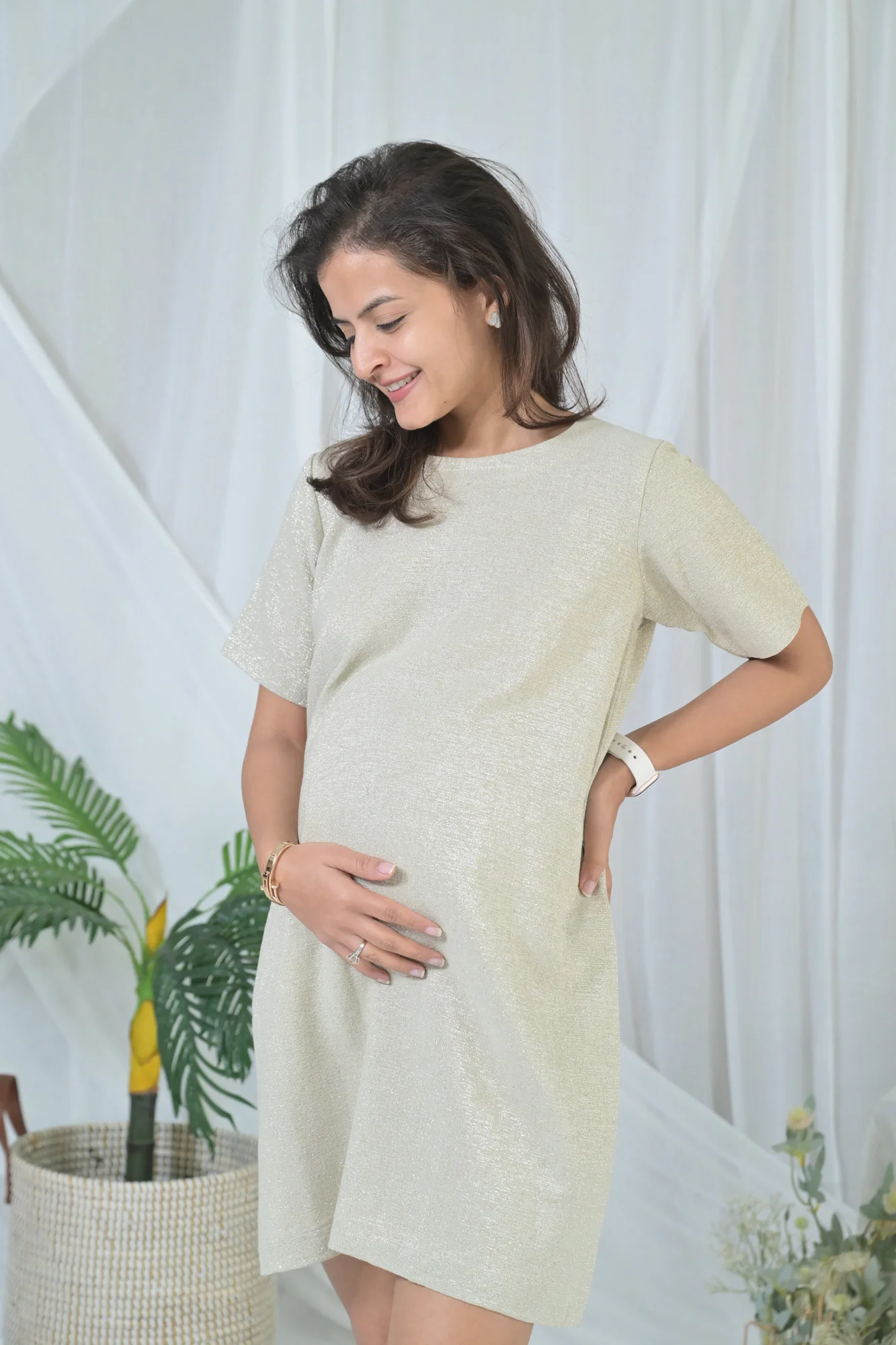 Luxe Silver Spark Linen Maternity Dress - Chenance