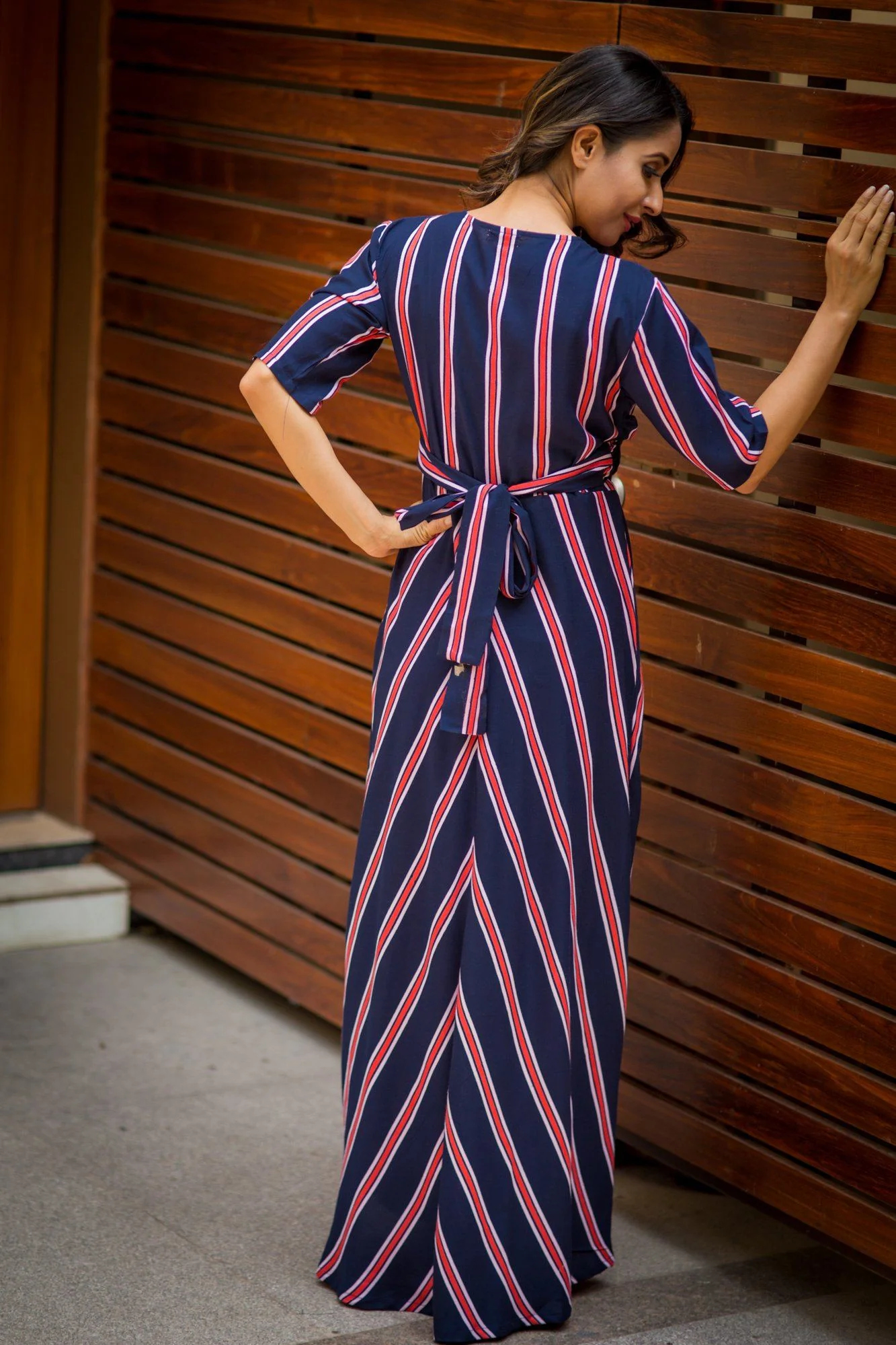 Nautical Navy Red Striped Maternity & Nursing Wrap Dress - Chenance