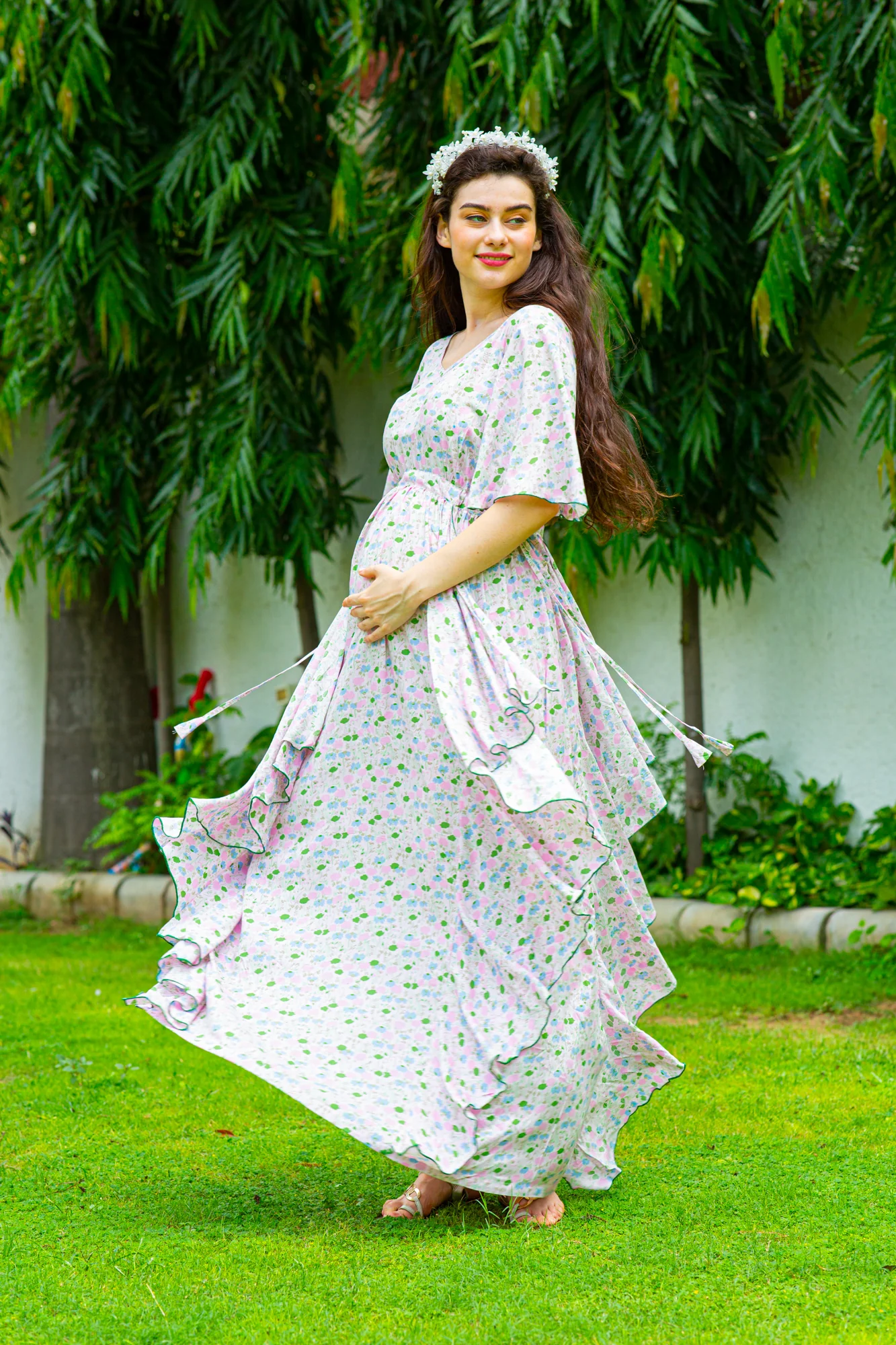 Soothing Pastel Floral Maternity Flow Dress - Chenance
