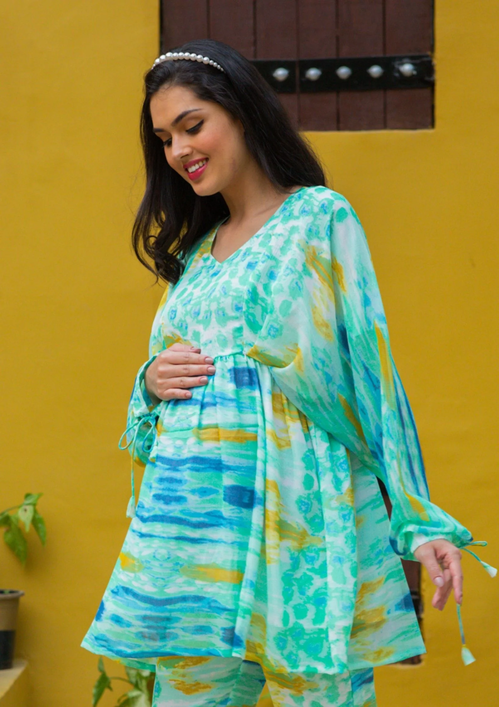 Luxe Aqua Tie & Dye Maternity & Nursing Top - Chenance