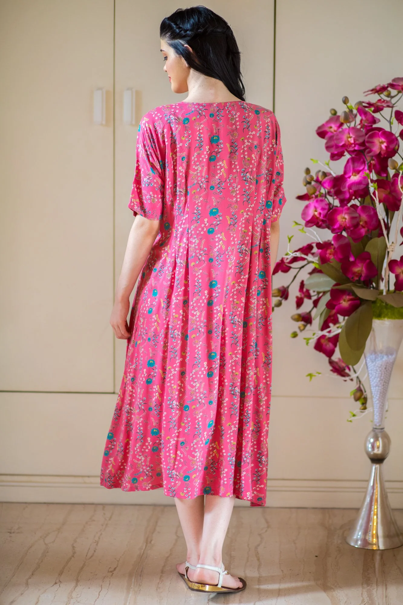 Pretty In Peach Shoulder Snap Maternity & Nursing Dress / Delivery Gown/ Night Dress + Swaddle - Chenance