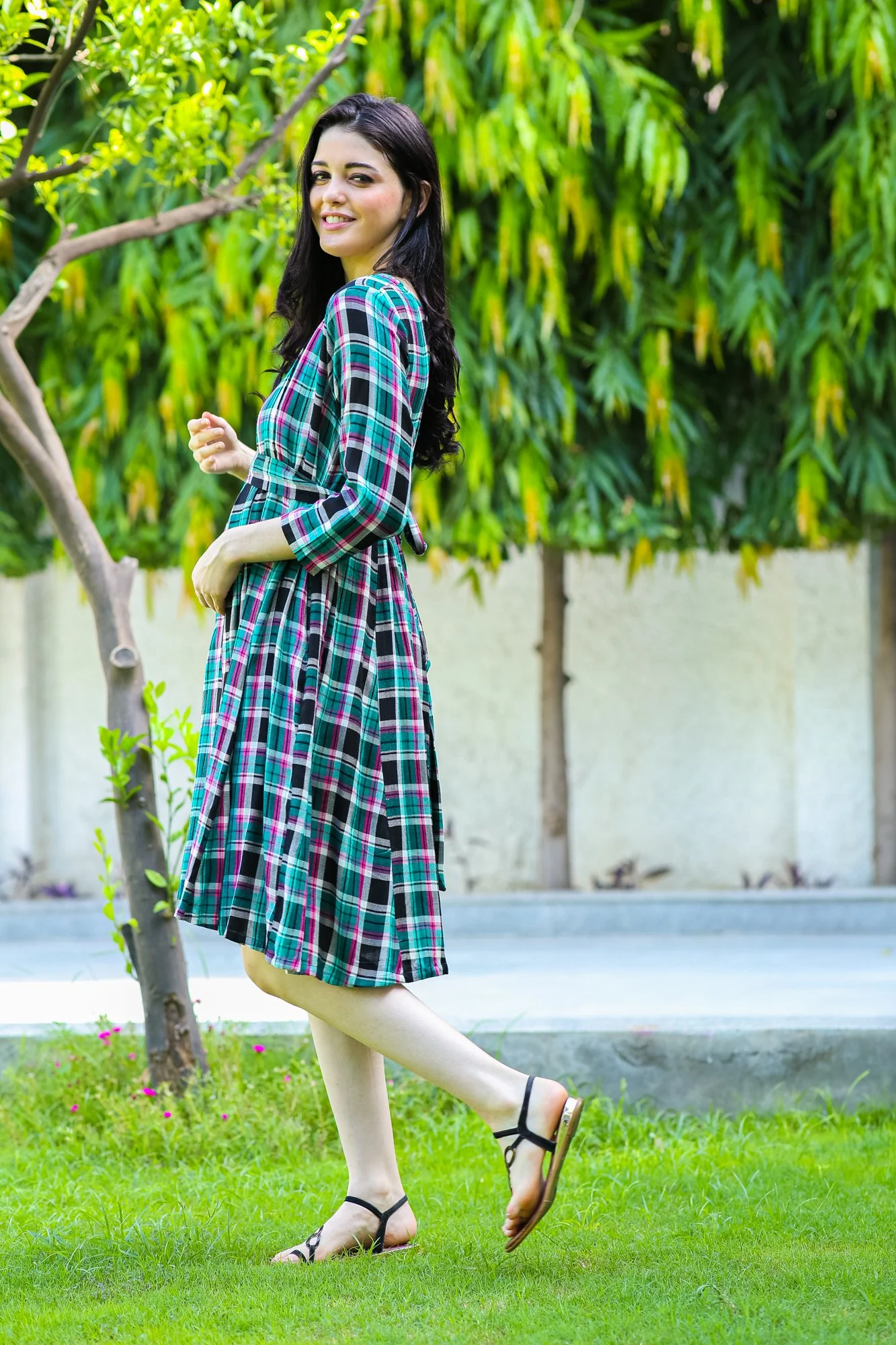 Blue Pink Concealed Zips Maternity and Nursing Dress - Chenance